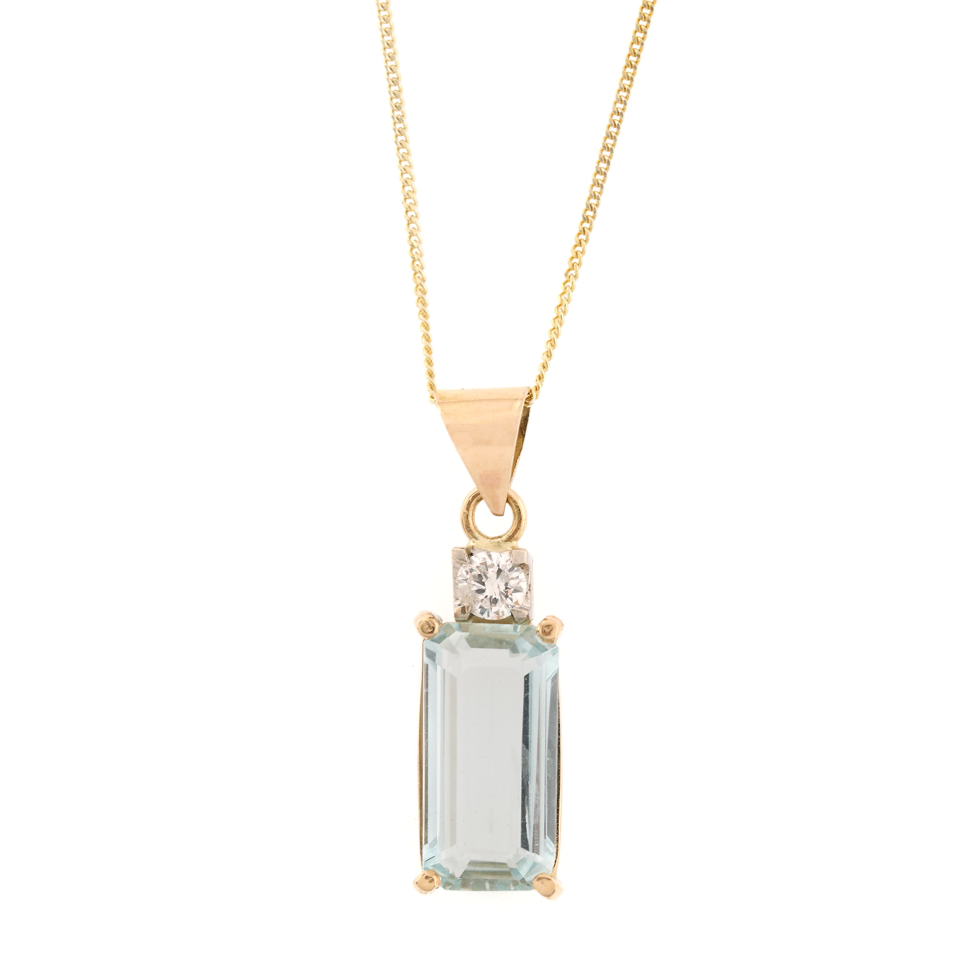 Pendant chain, gold and gilded silver, decorated with aquamarine and diamond
