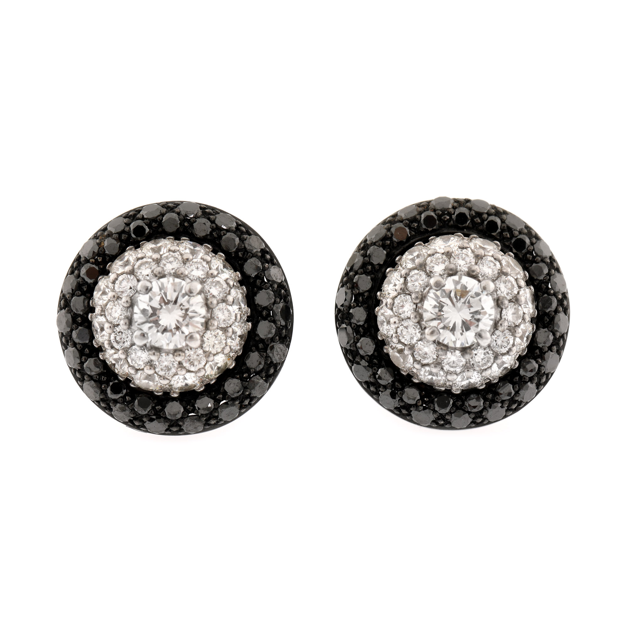 Pair of earrings, white gold, two models, decorated with diamonds