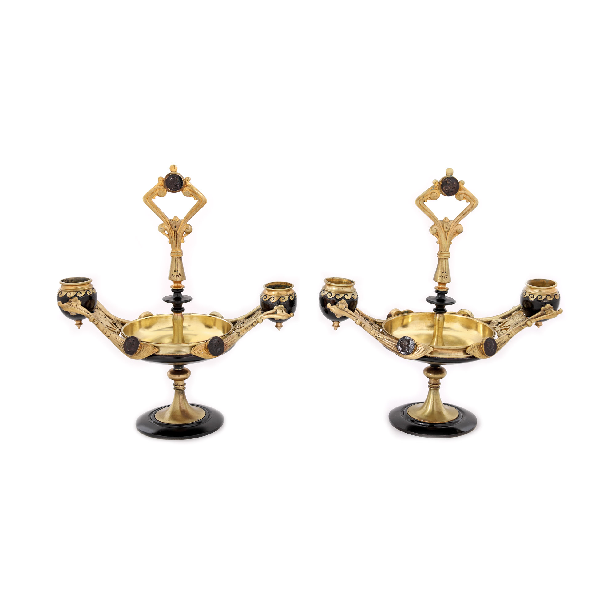 Pair of Henri Picard candlesticks, gilded bronze and laque de Chine, approx. 1850