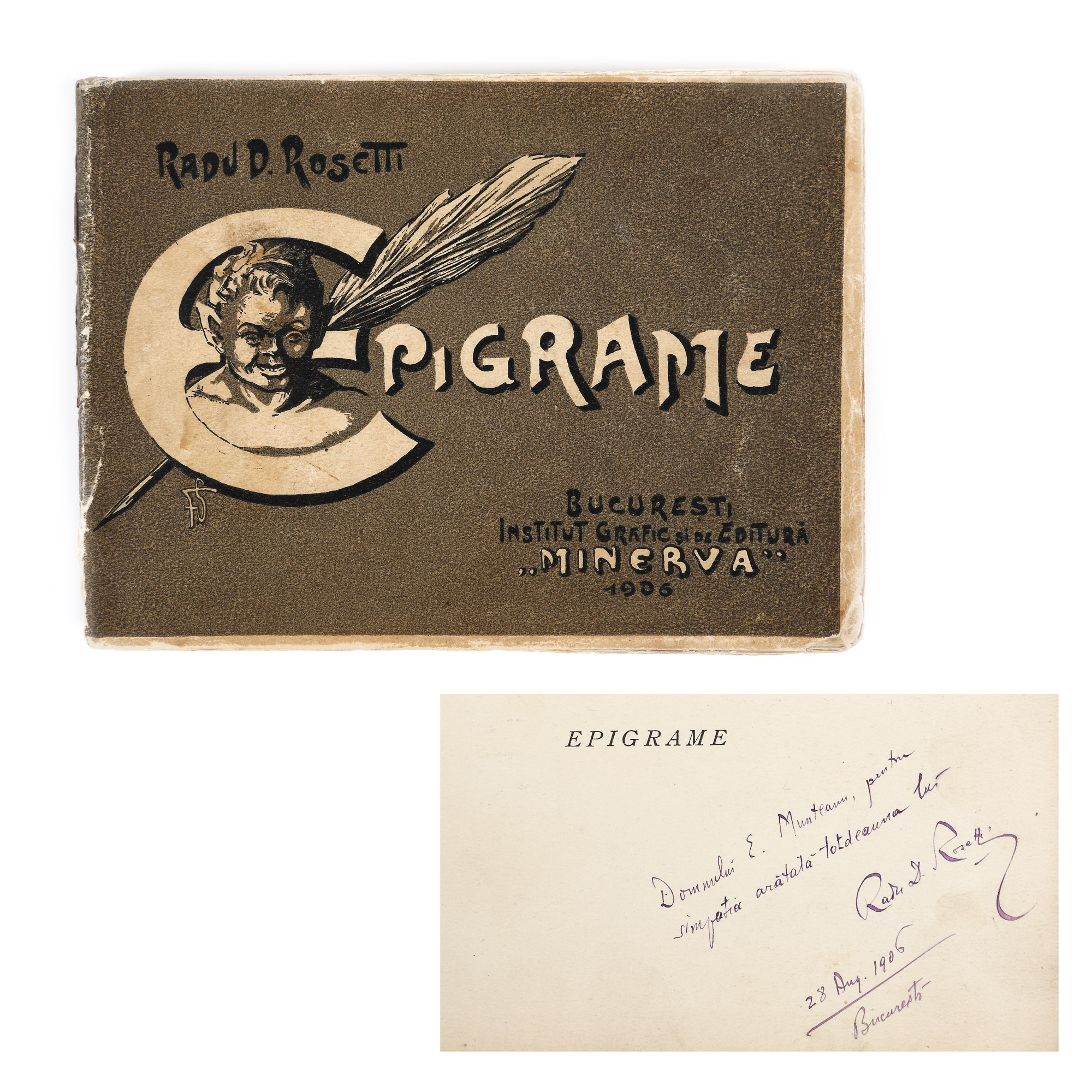 "Epigrame", by Radu D. Rosetti, Bucharest, 1906, with the author's dedication and autograph