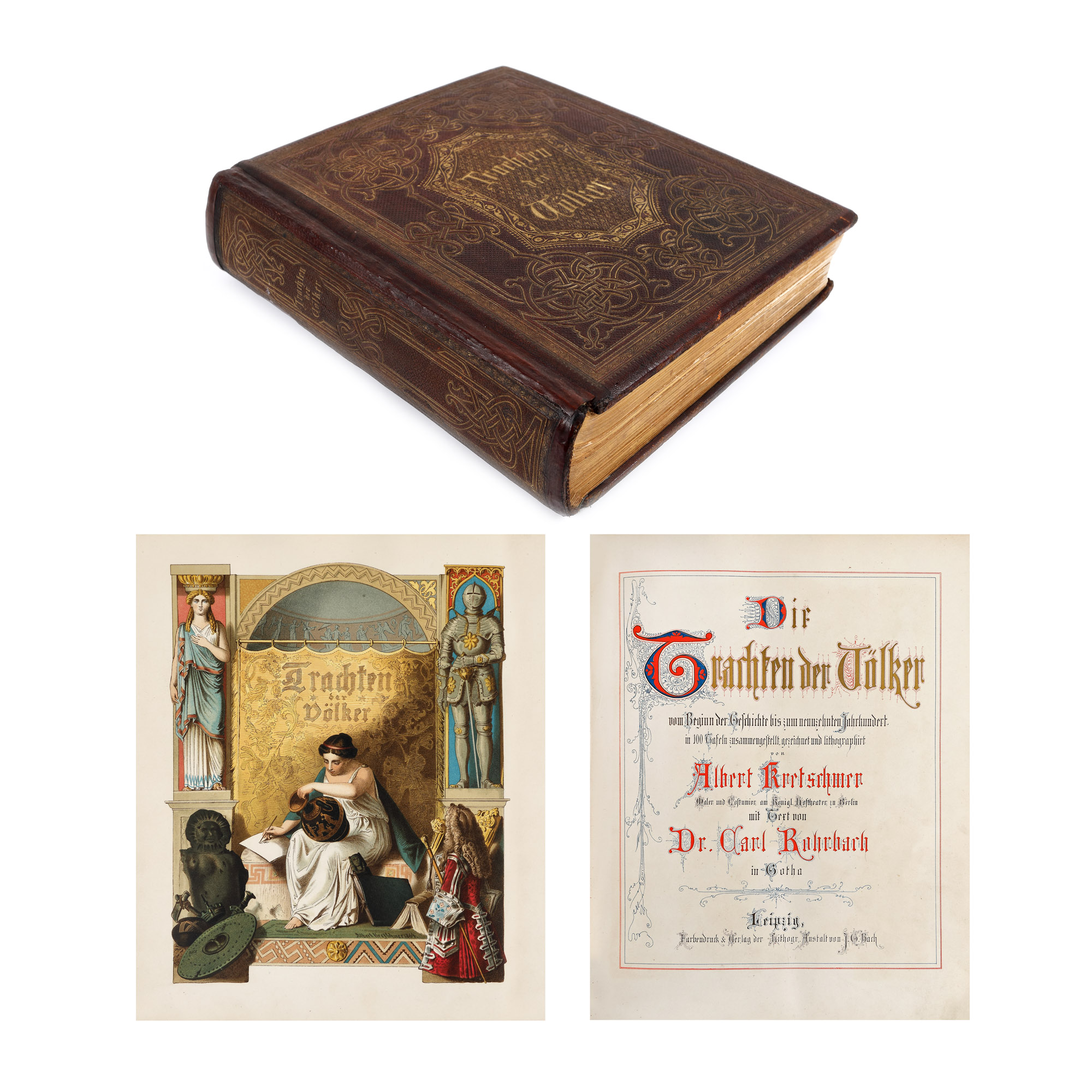"Costumes of Peoples from the Beginning of History to the 19th Century", by Carl Rohrbach, German, Leipzig, 1882, with 100 lithographs by Albert Kretschmer 