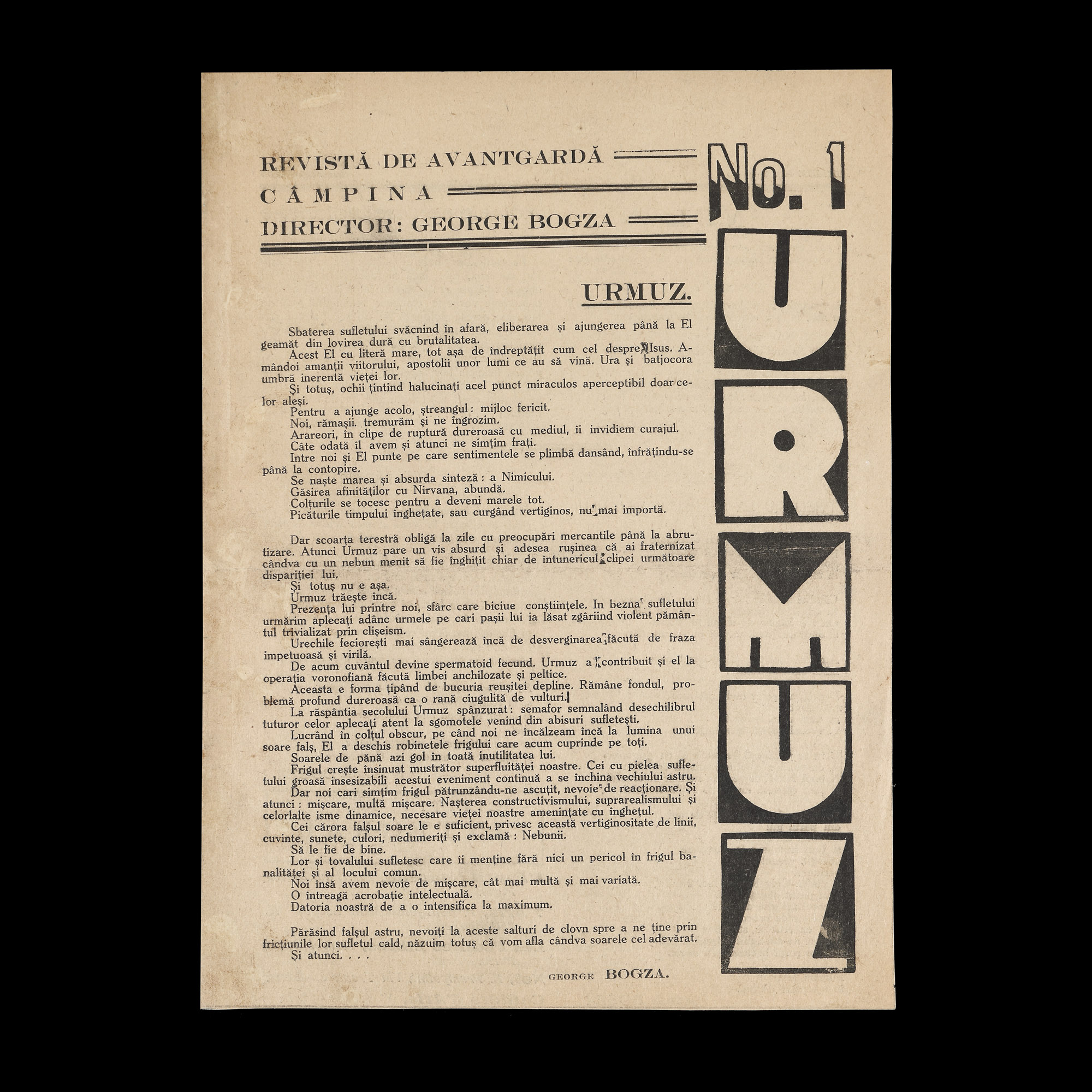 Revista ”Urmuz”, numărul 1, ianuarie 1928, piesă rară, de colecție