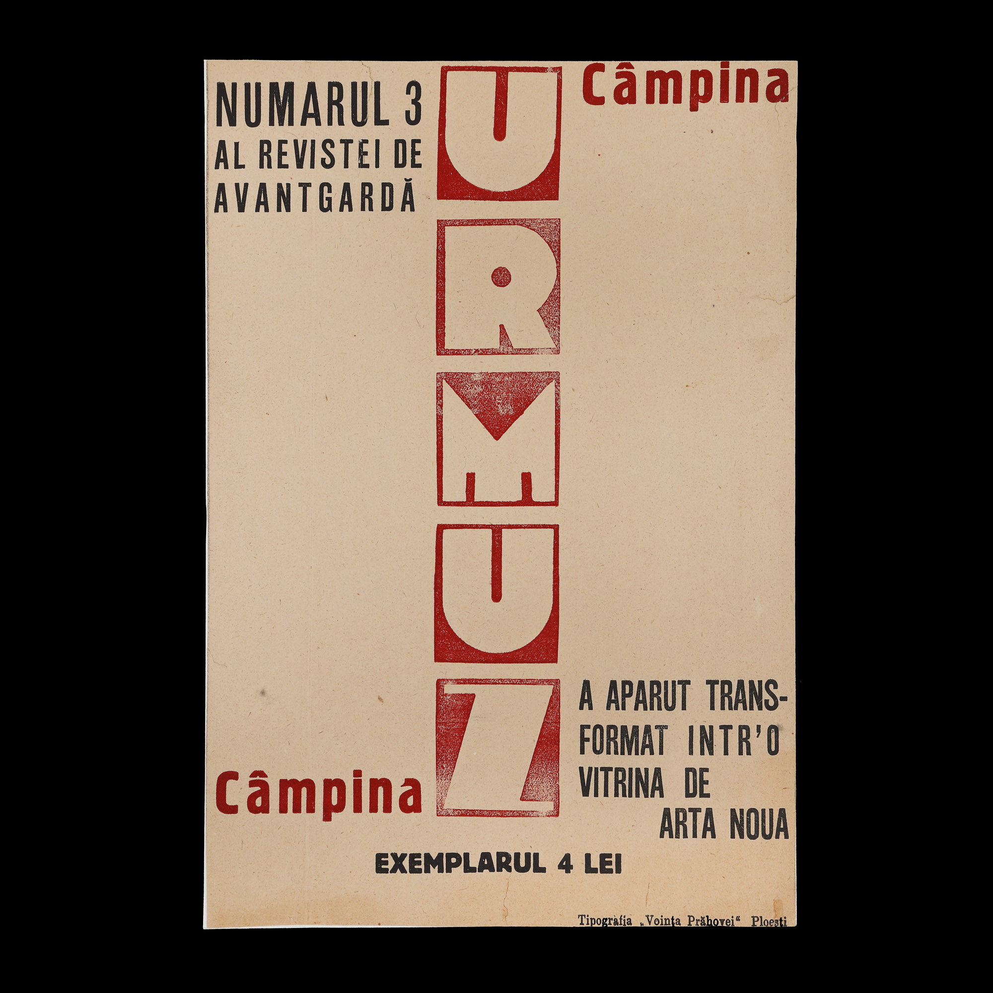 Poster of the avant-garde magazine "Urmuz", announcing the publication of issue 3, rare collector's item