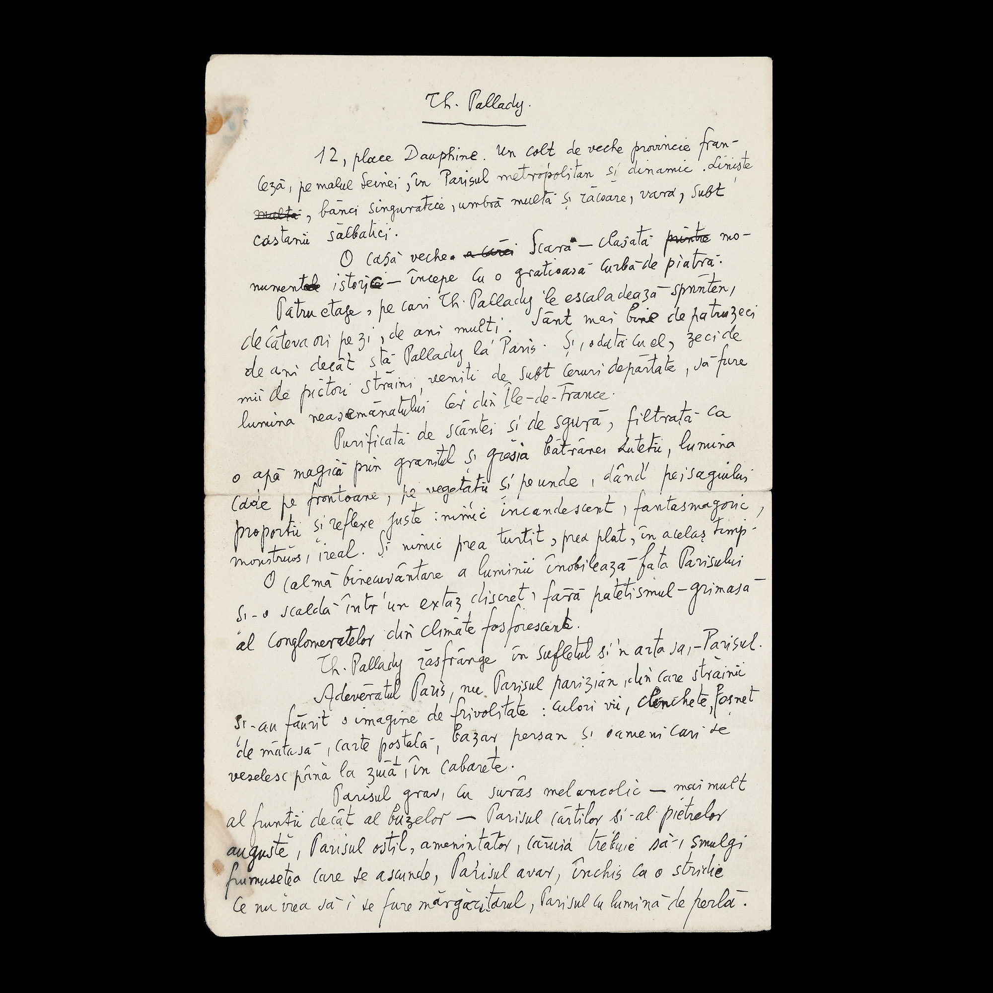 Manuscris ”Theodor Pallady”, de Victor Eftimiu, 1935, cu semnătura olografă (3 file)