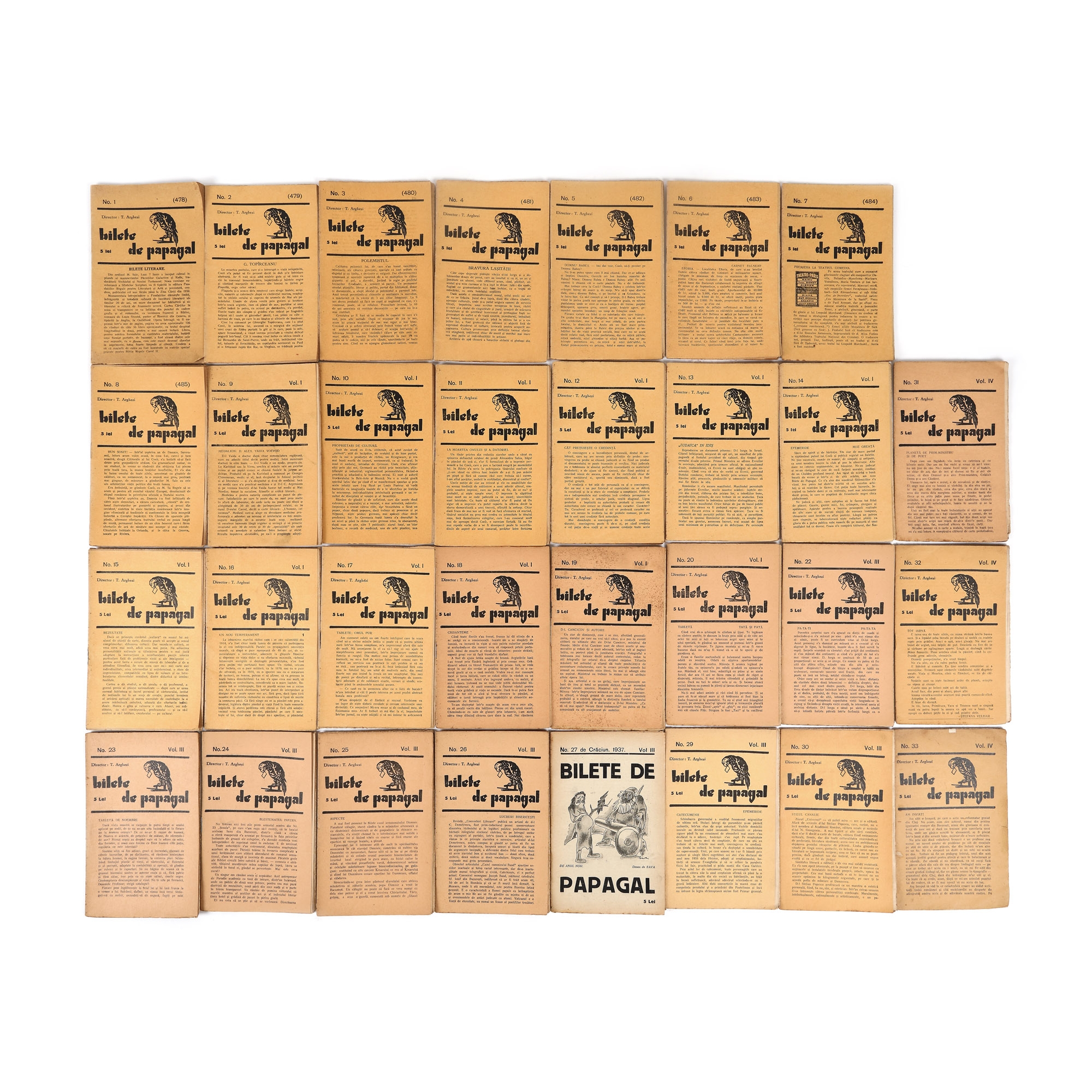 Colecție formată din 31 de numere ale revistei ”Bilete de papagal”, 1937-1938
