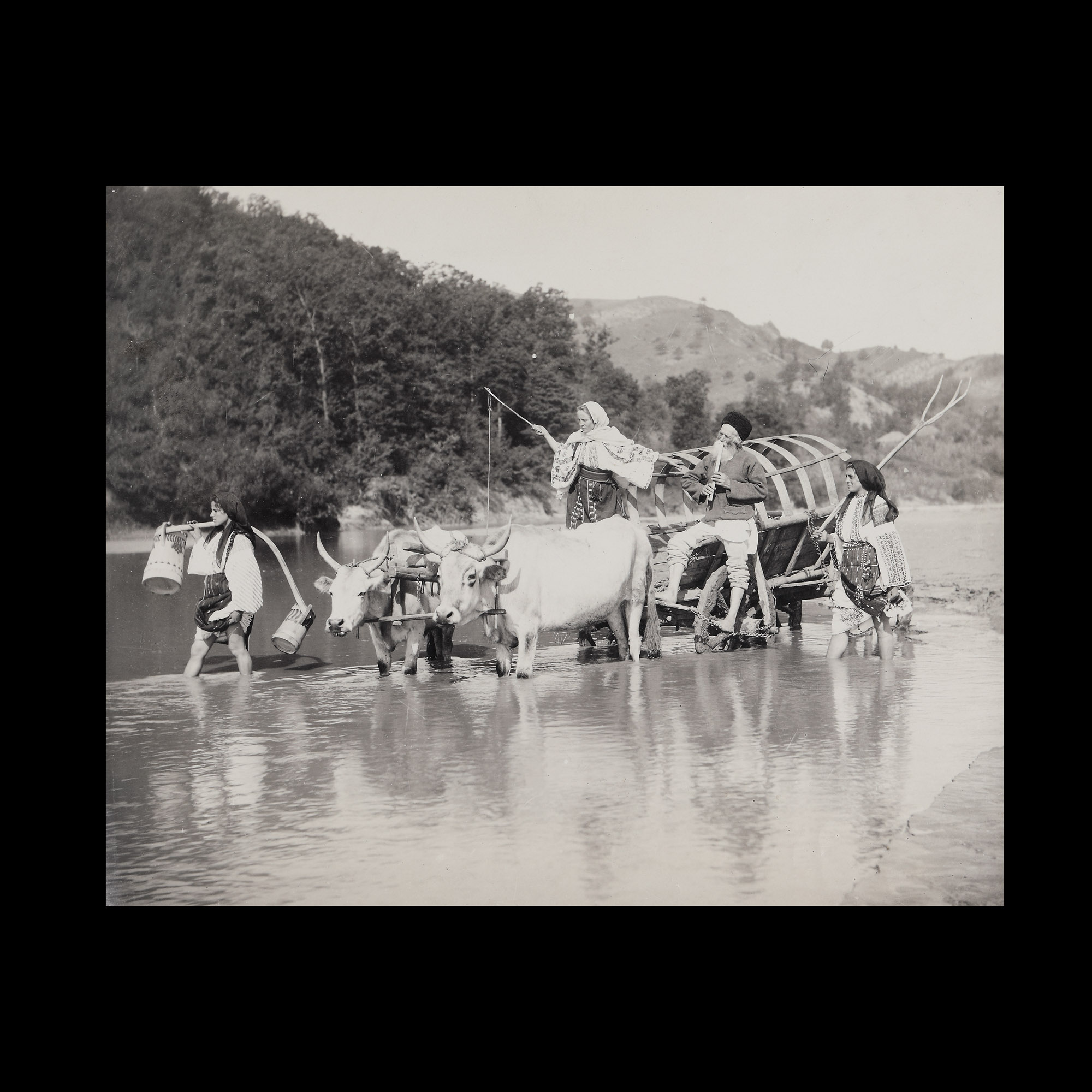 Fotografie ”Car cu boi, cu coviltir”, de Alexandru Bellu, Urlați, 1901-1915, piesă rară, de colecție