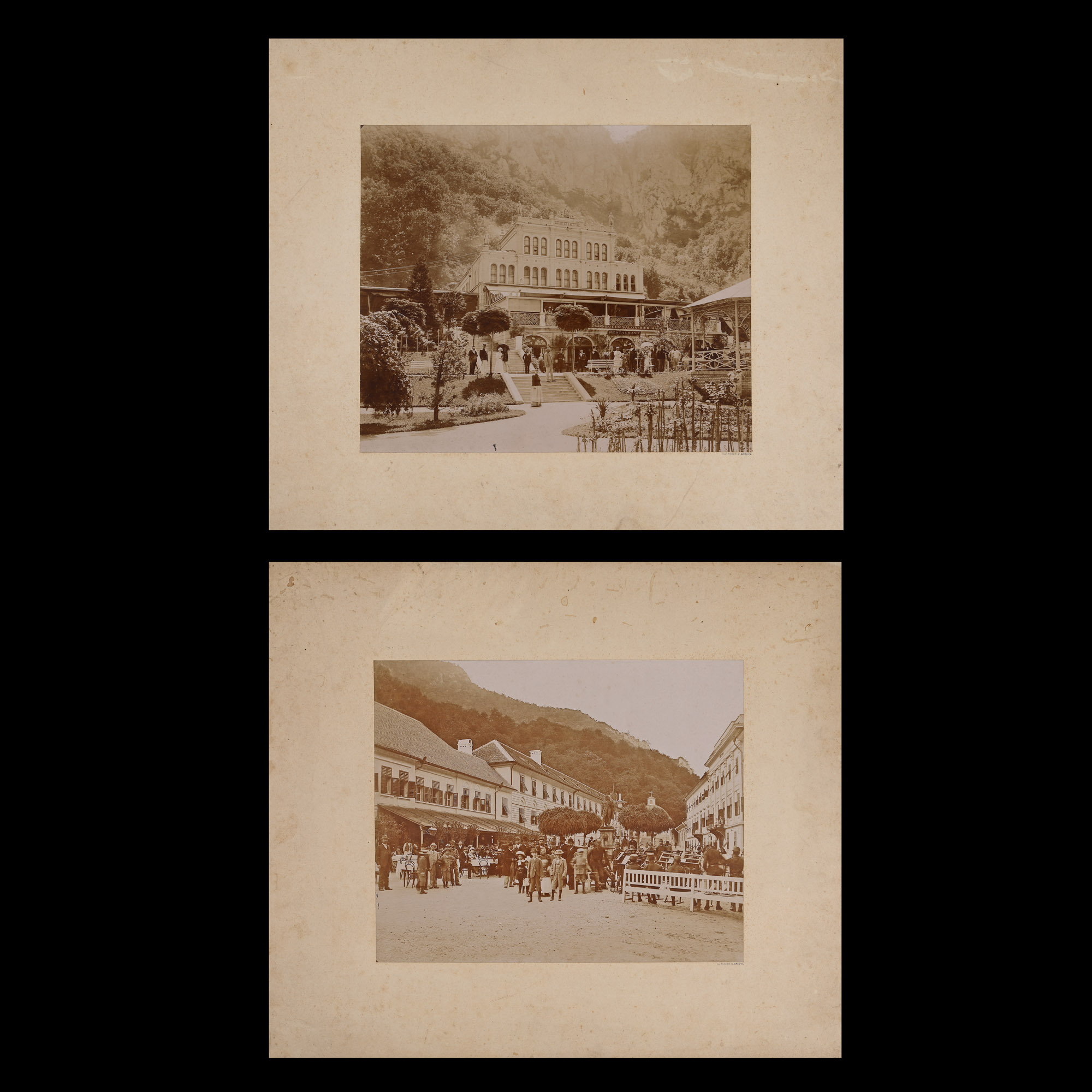 Two photographs illustrating the Herculaneum Baths, G. Hutterer workshop, Orșova, approx. 1900