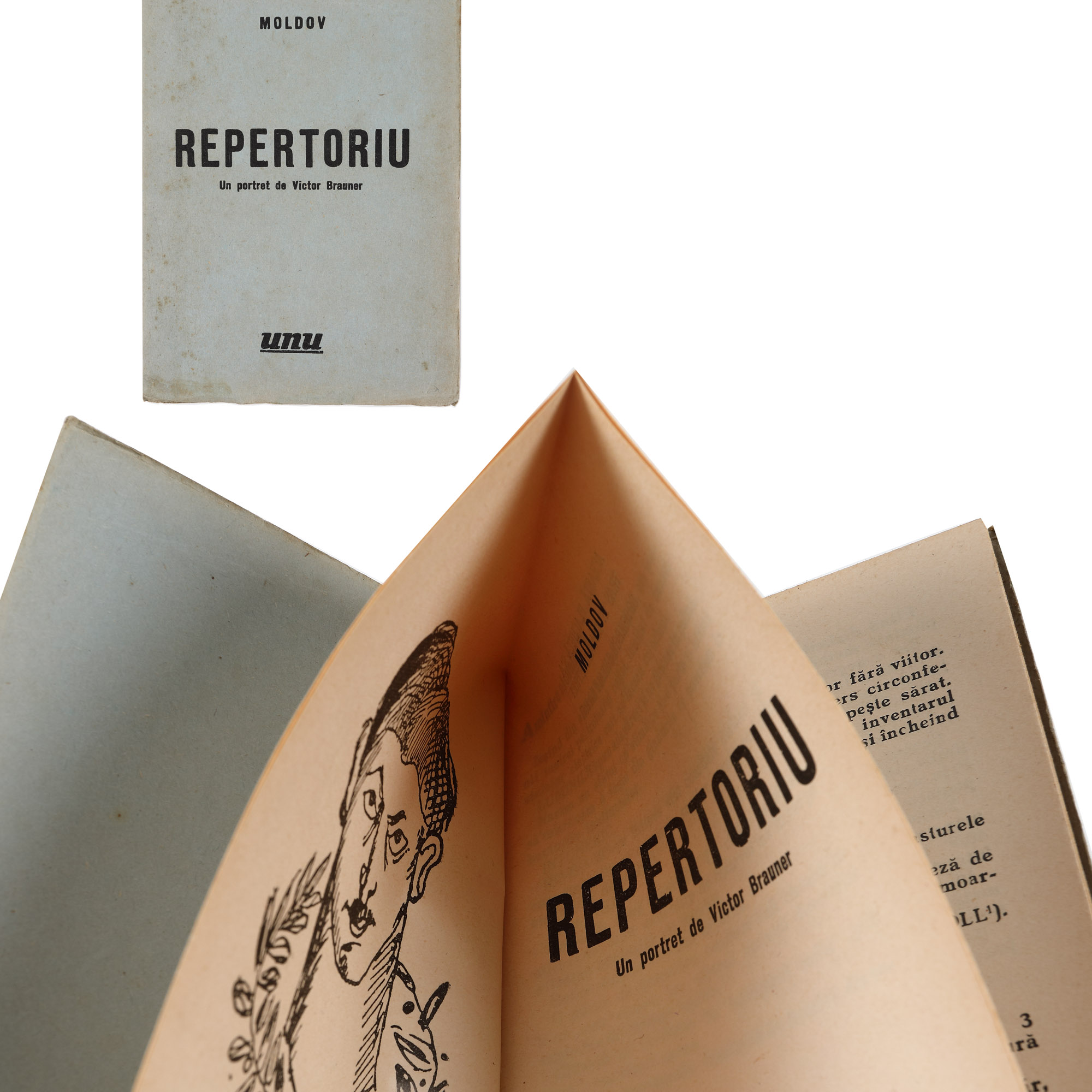 ”Repertoriu”, de Moldov (Marcu Taingiu / Mac Tobacco), București, 1935, cu un portret de Victor Brauner, provine din colecția poetului avangardist Sașa Pană