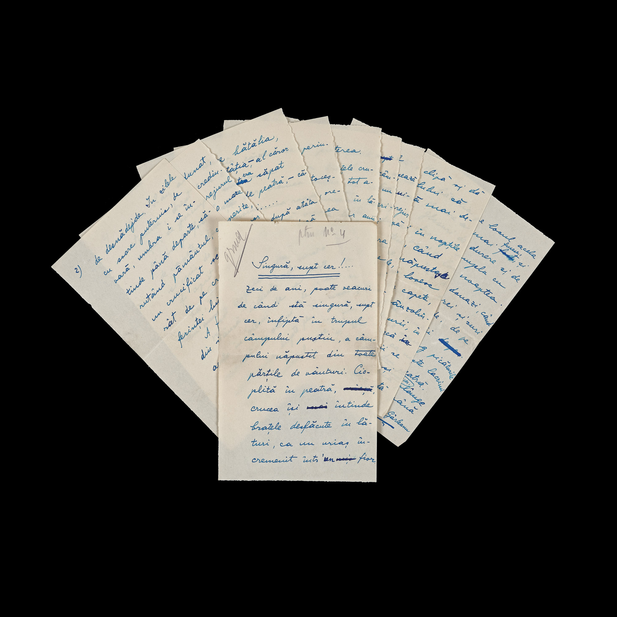 Manuscris ”Singură, supt cer!...”, de Emil Gârleanu, 16 februarie 1911, cu semnătura olografă, de colecție (10 file)