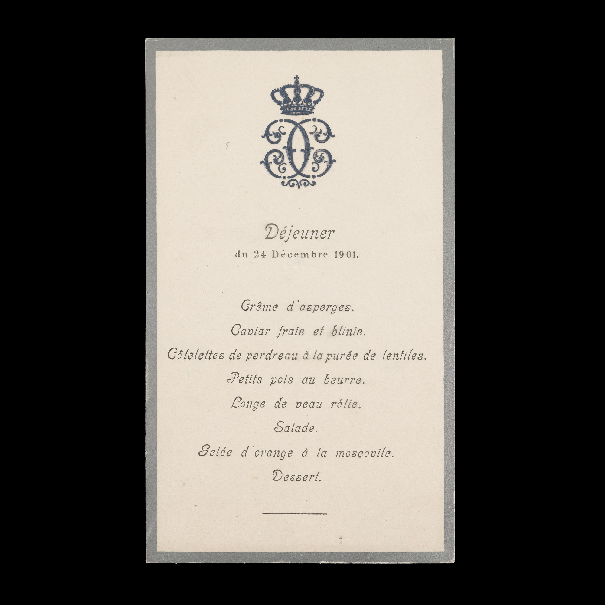 Christmas dinner menu at the Royal Palace from December 24, 1901