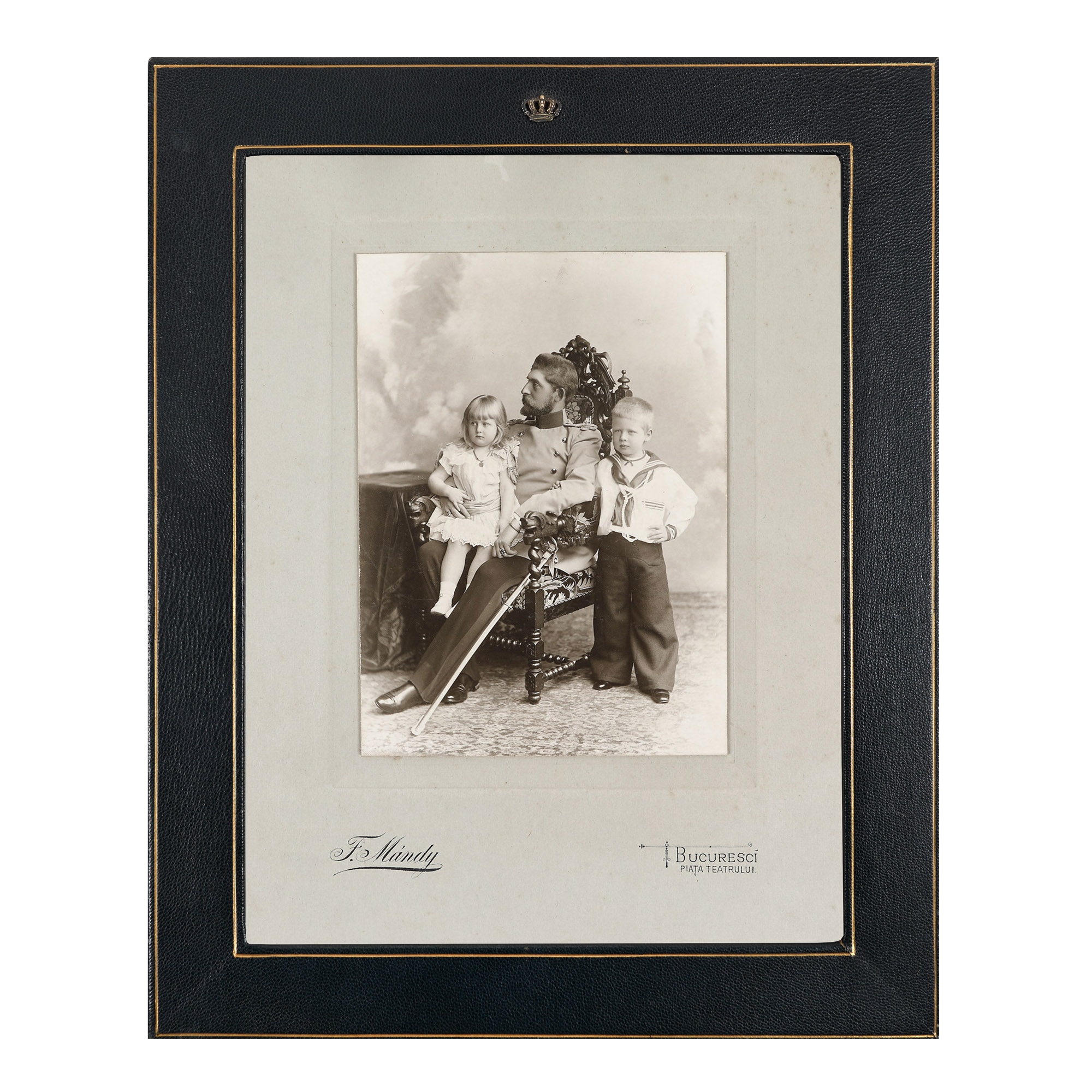 Prince Ferdinand with his children Carol and Elizabeth - photograph, Bucharest, 1898, rare piece