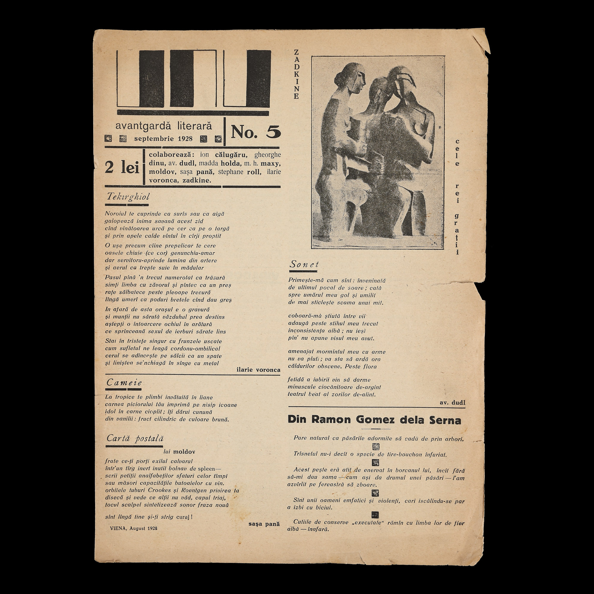 Revista ”Unu”, numărul 5, București, septembrie 1928