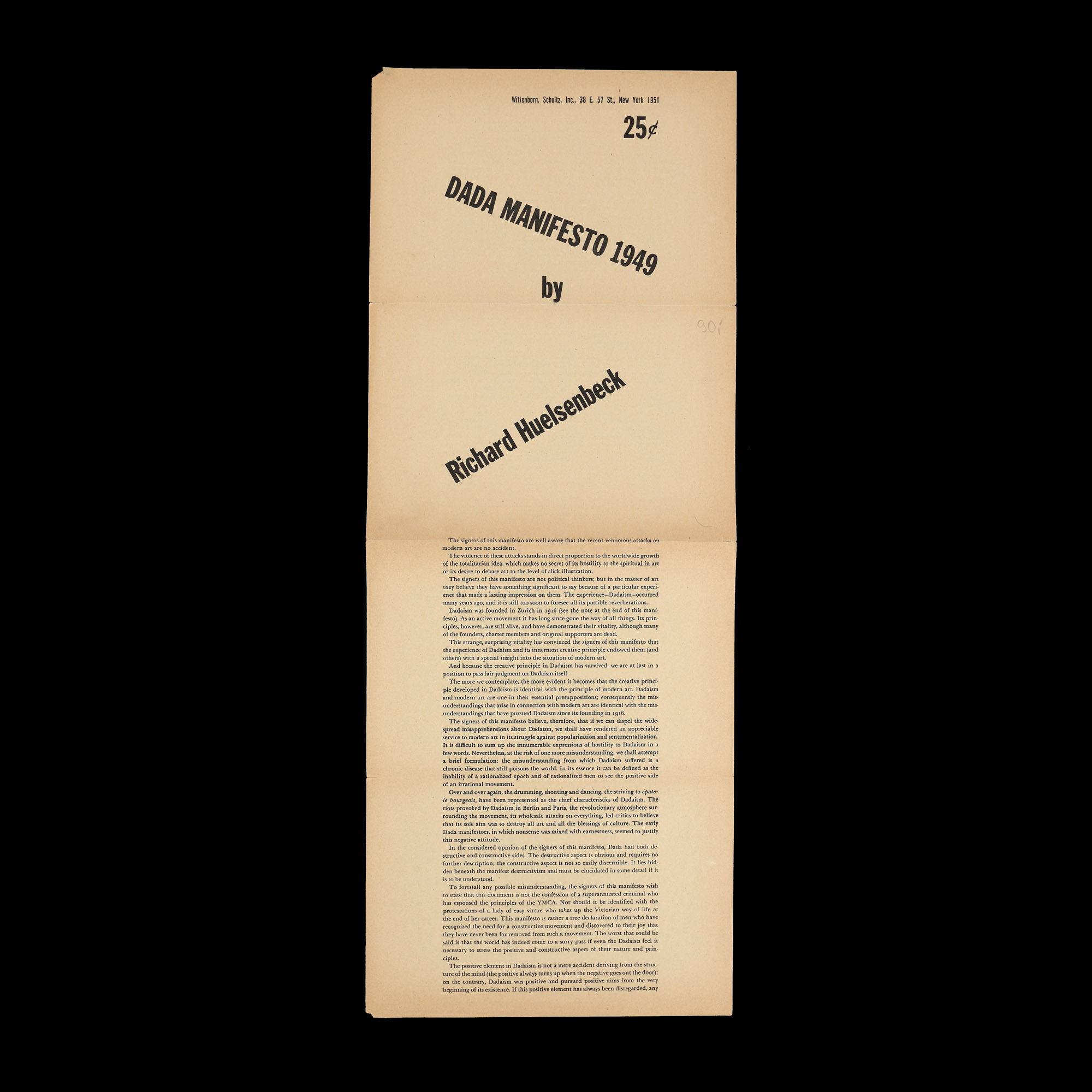"Dada manifesto 1949", by Richard Huelsenbeck, New York, 1951, rare collectible item