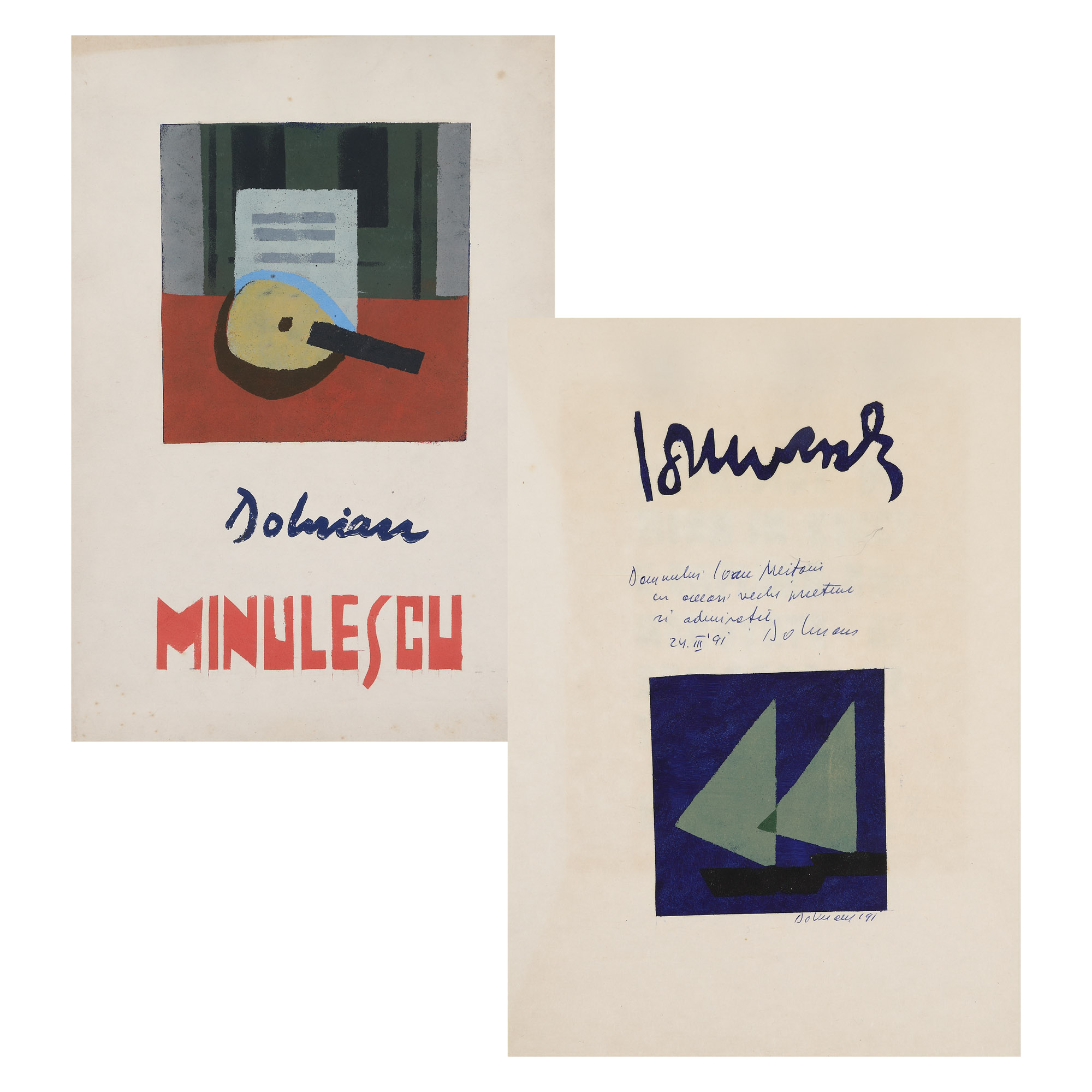 "Minulescu" portfolio, by Vasile Dobrian, 1991, with 10 original engravings, dedication and autograph of the author to the poet Ioan Meițoiu, very rare piece