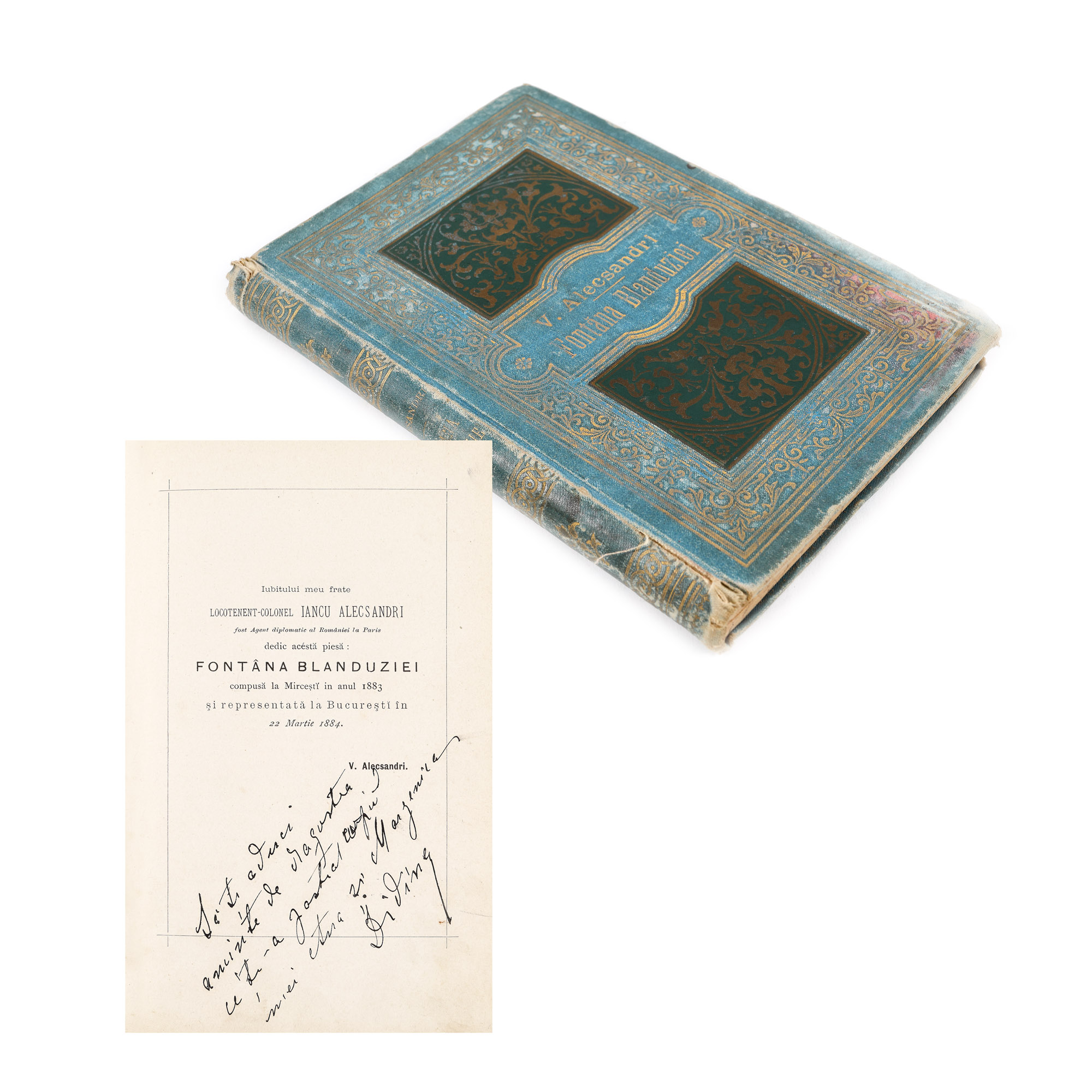 "Fontâna Blanduziei", by Vasile Alecsandri, editio princeps, Bucharest, 1884, bibliophilic copy
