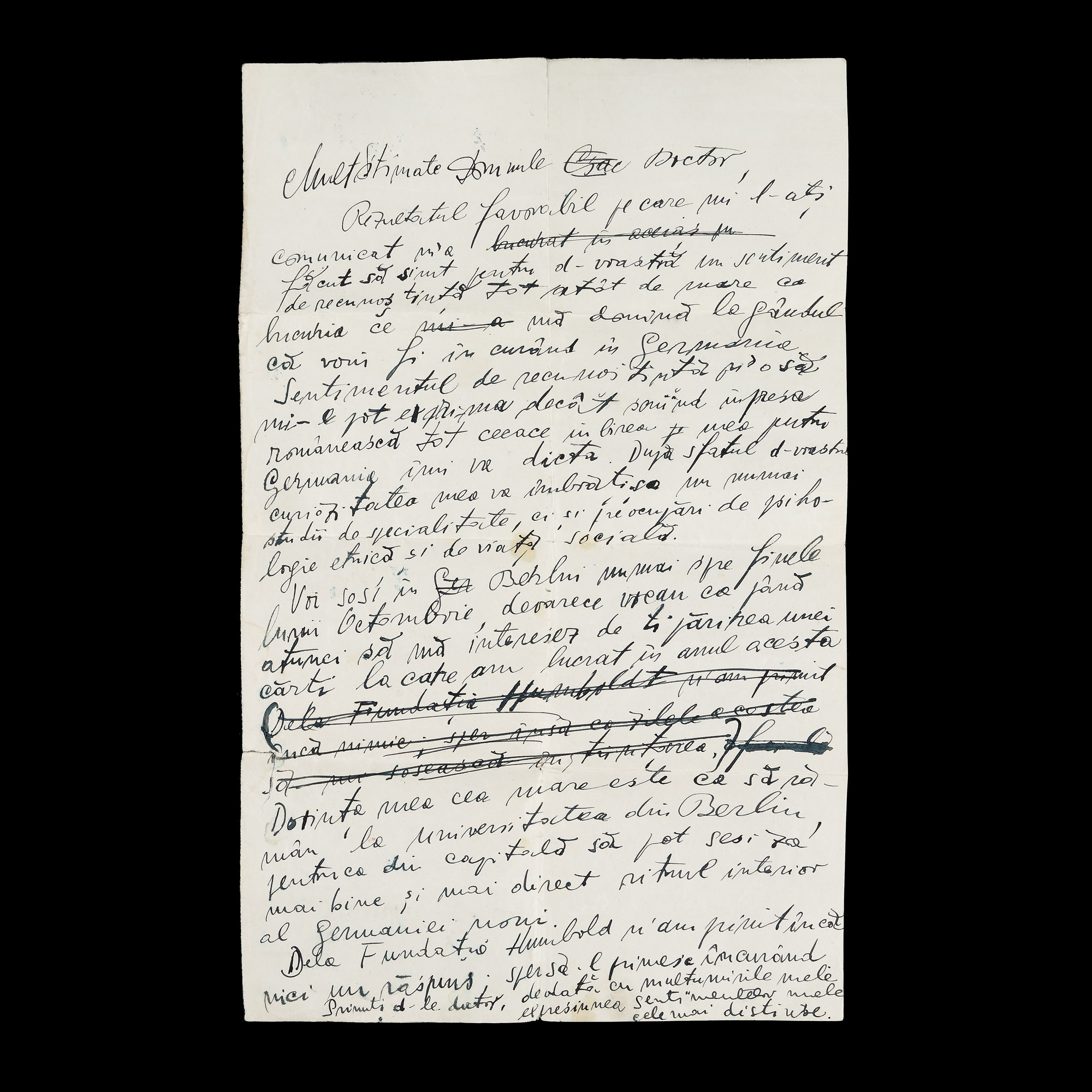 Scrisoare trimisă de Emil Cioran, în care vorbește despre publicarea lucrării de debut ”Pe culmile disperării” și dorința de a ”... sesiza mai bine și mai direct ritmul interior al Germaniei noi”, septembrie 1933, piesă foarte rară, de colecție (1 filă)