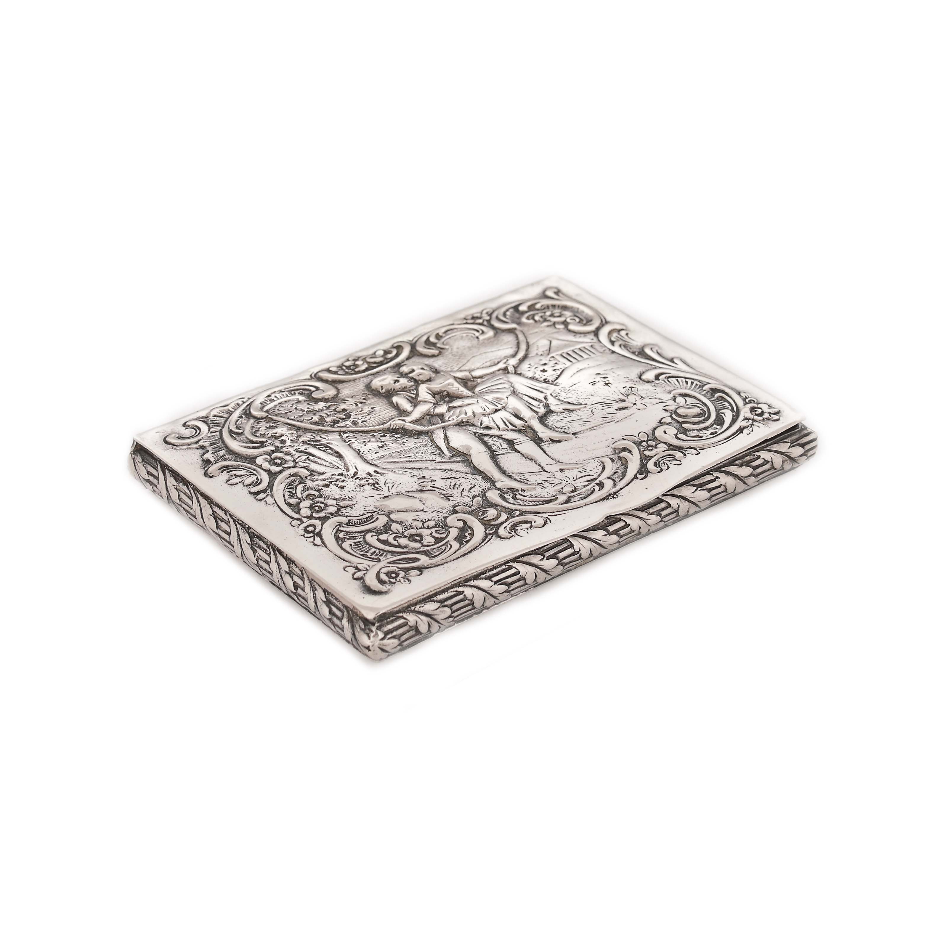 Etui din argint, pentru cărți de vizită, meșter Adolf Mayer, cu decor idilic, cca. 1900