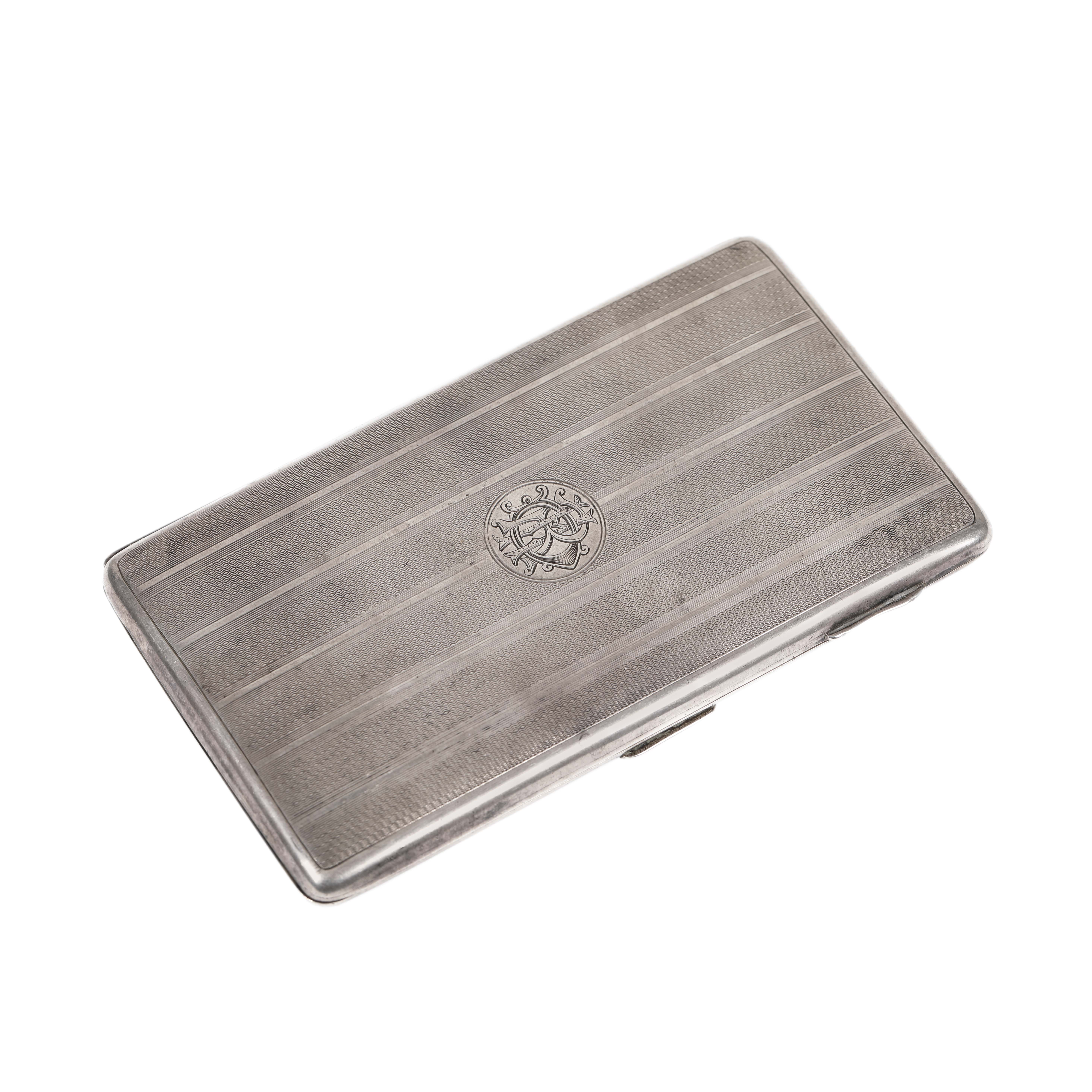 Cigarette case, silver, craftsman Joseph Gloster, decorated with monogram, inside dedication, 1914