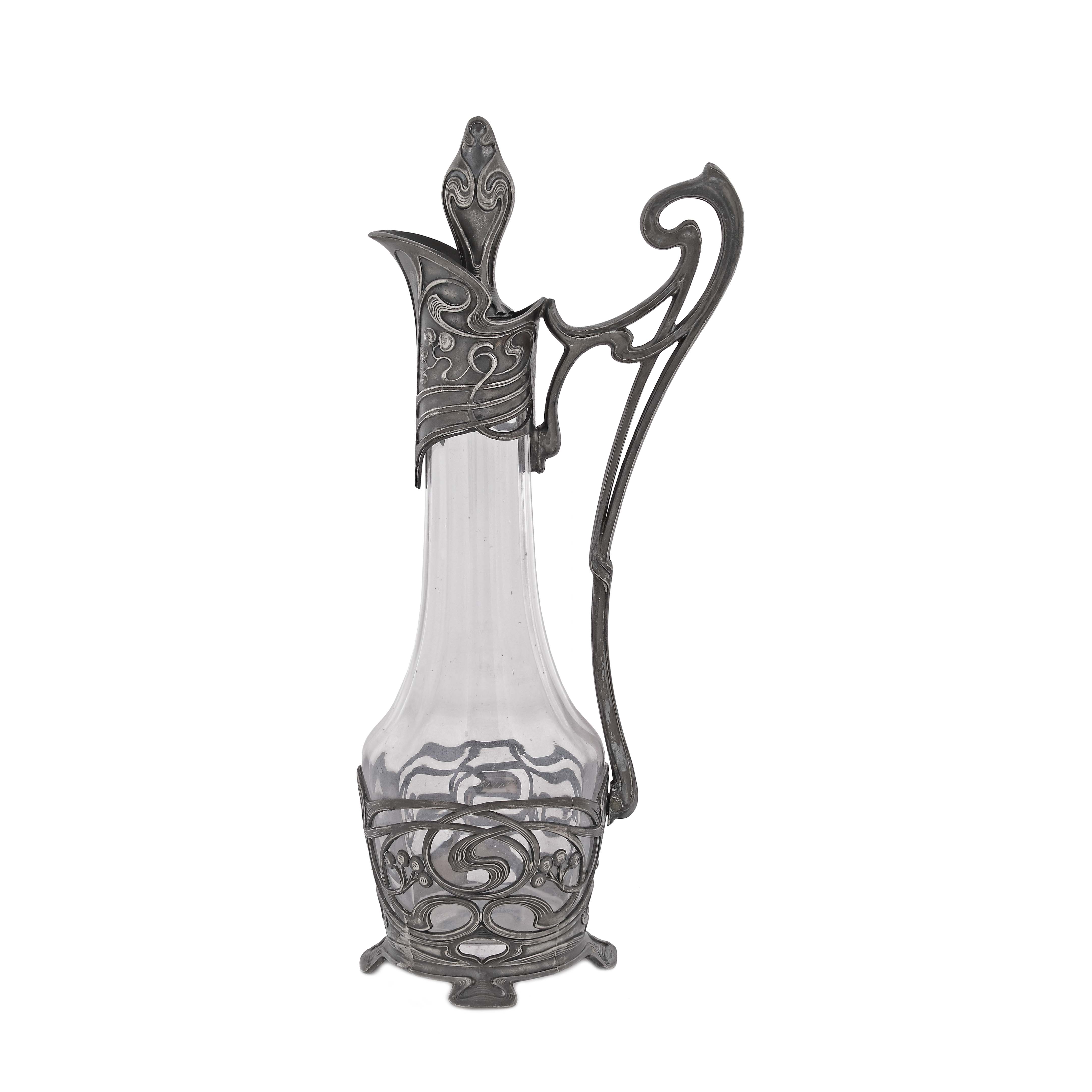 WMF carafe, Art Nouveau, with plant decoration, approx. 1905