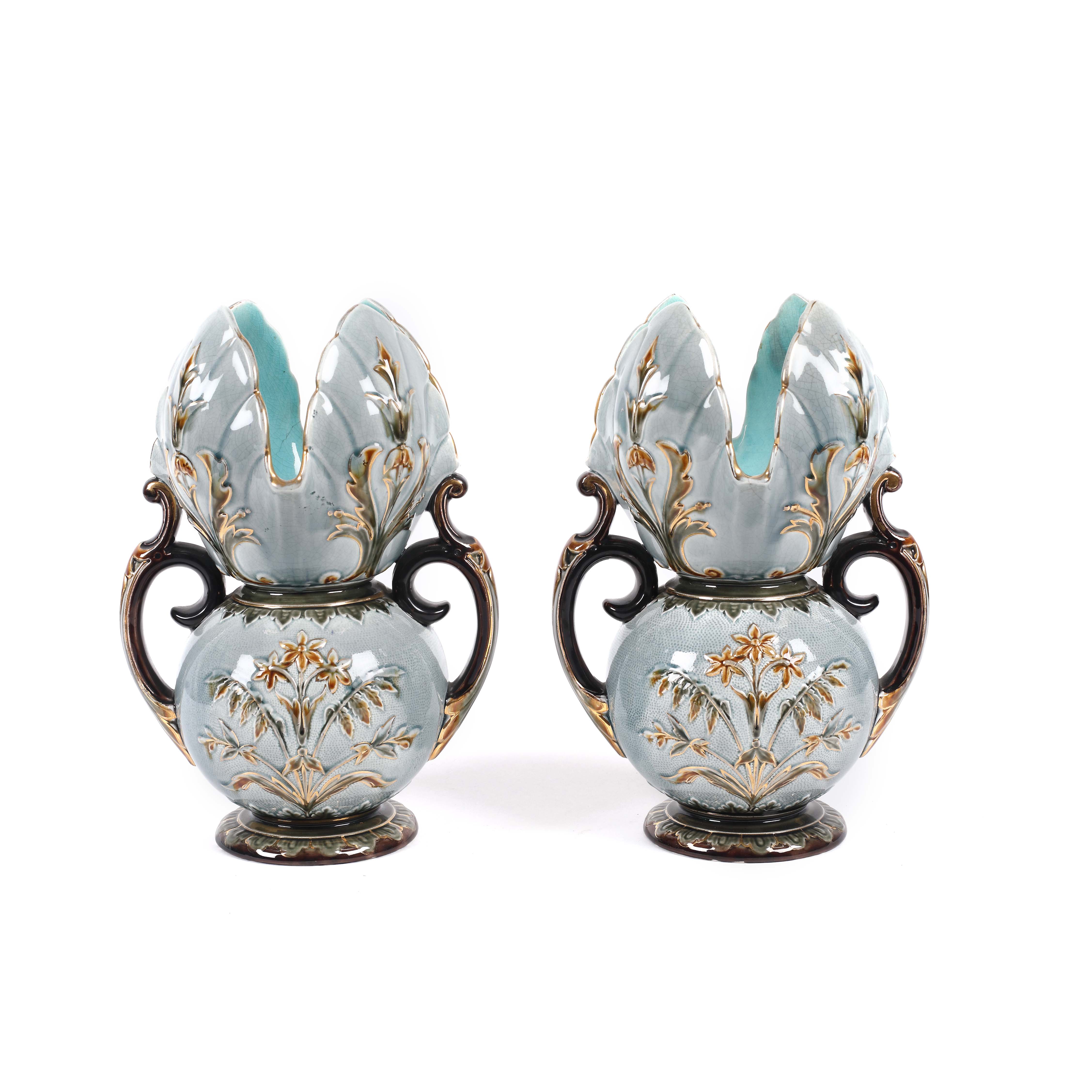 Pair of Rörstrand vases, painted faience, Art Nouveau, approx. 1890