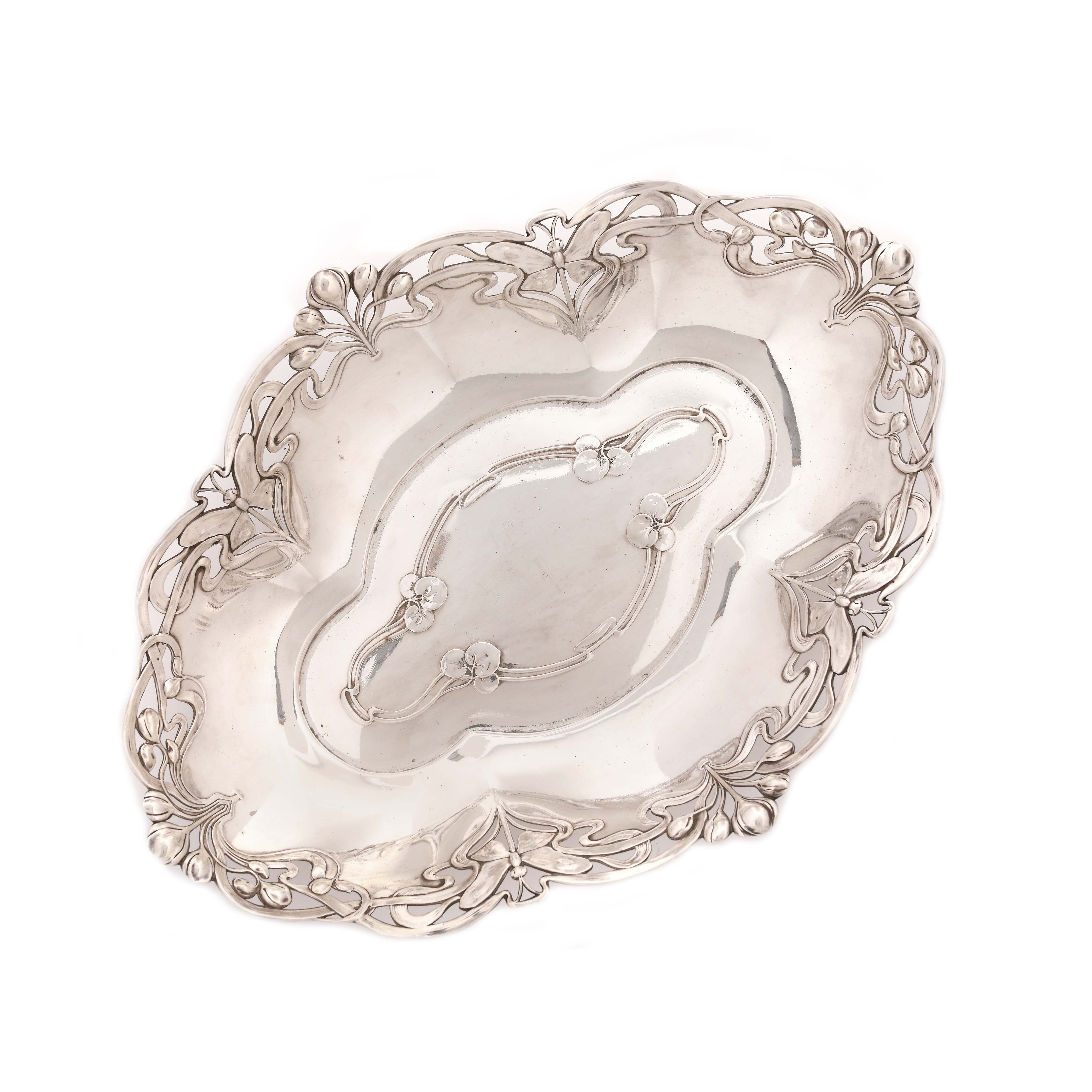 WMF plate, Art Nouveau, decorated with water lilies and dragonflies, approx. 1900-1905