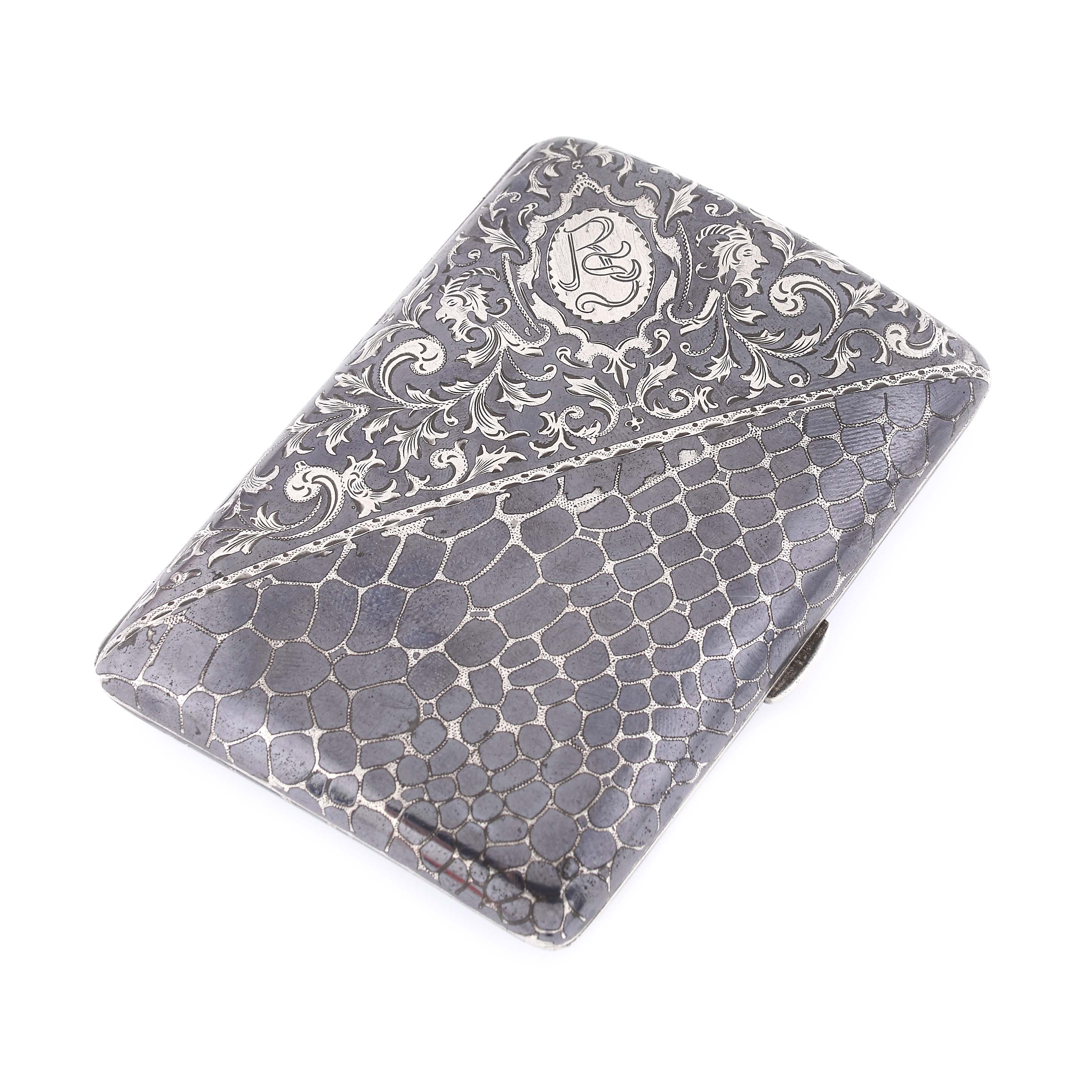 Cigarette case, niello silver, 1880