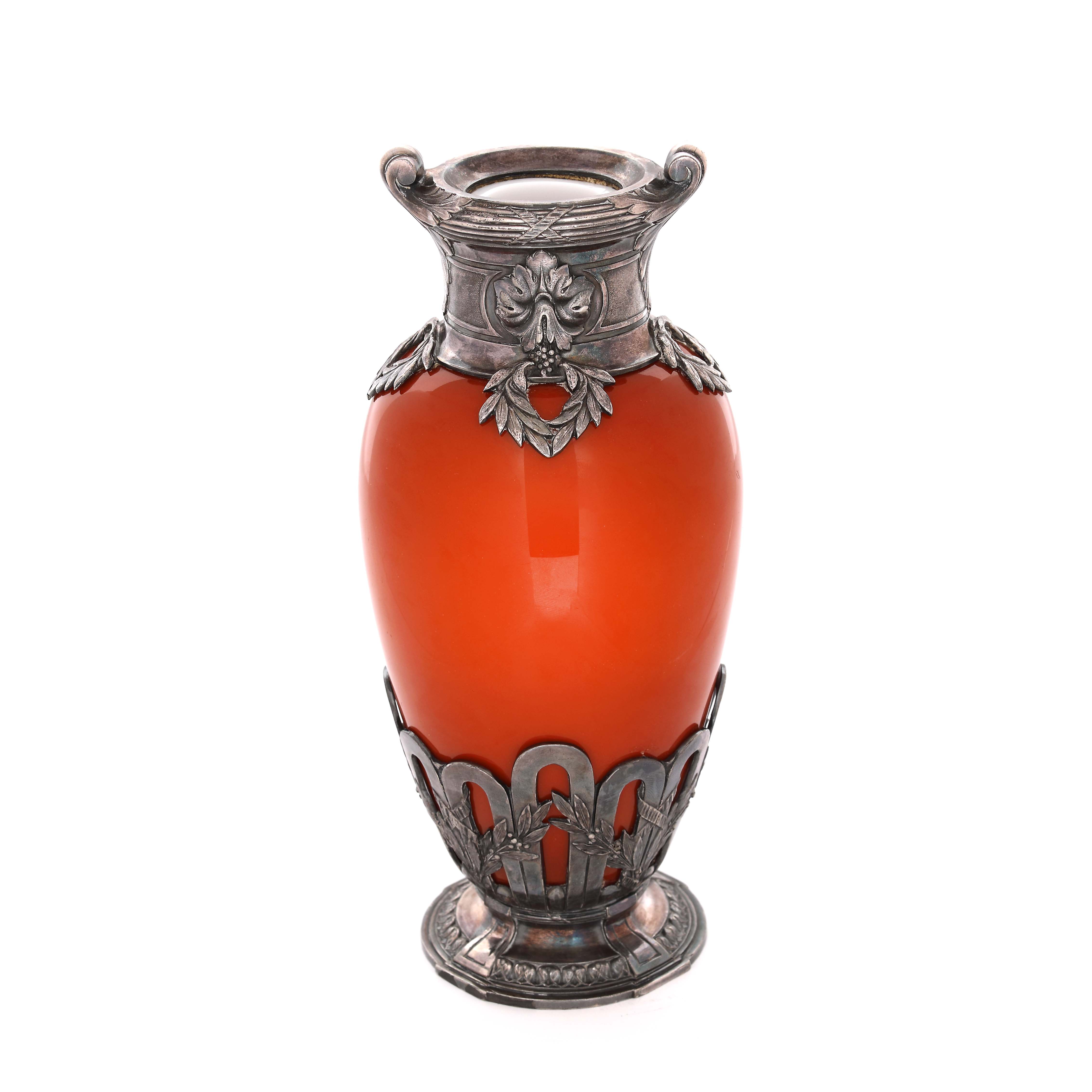 Christofle Orfèvrerie Gallia vase, glass, with Neo-Classical frame, 1900-1908, rare, collectible item