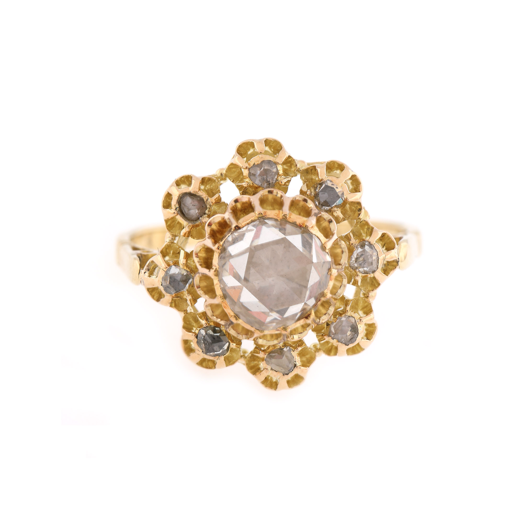 Vintage gold ring, decorated with diamonds 