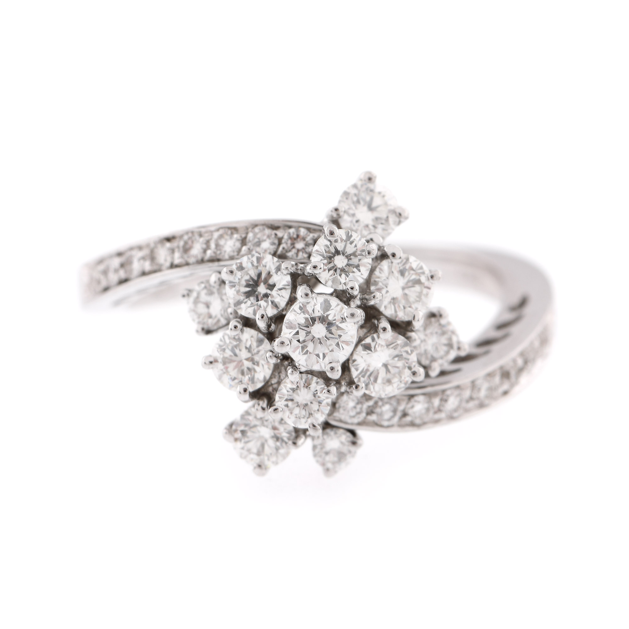 White gold ring, decorated with diamonds