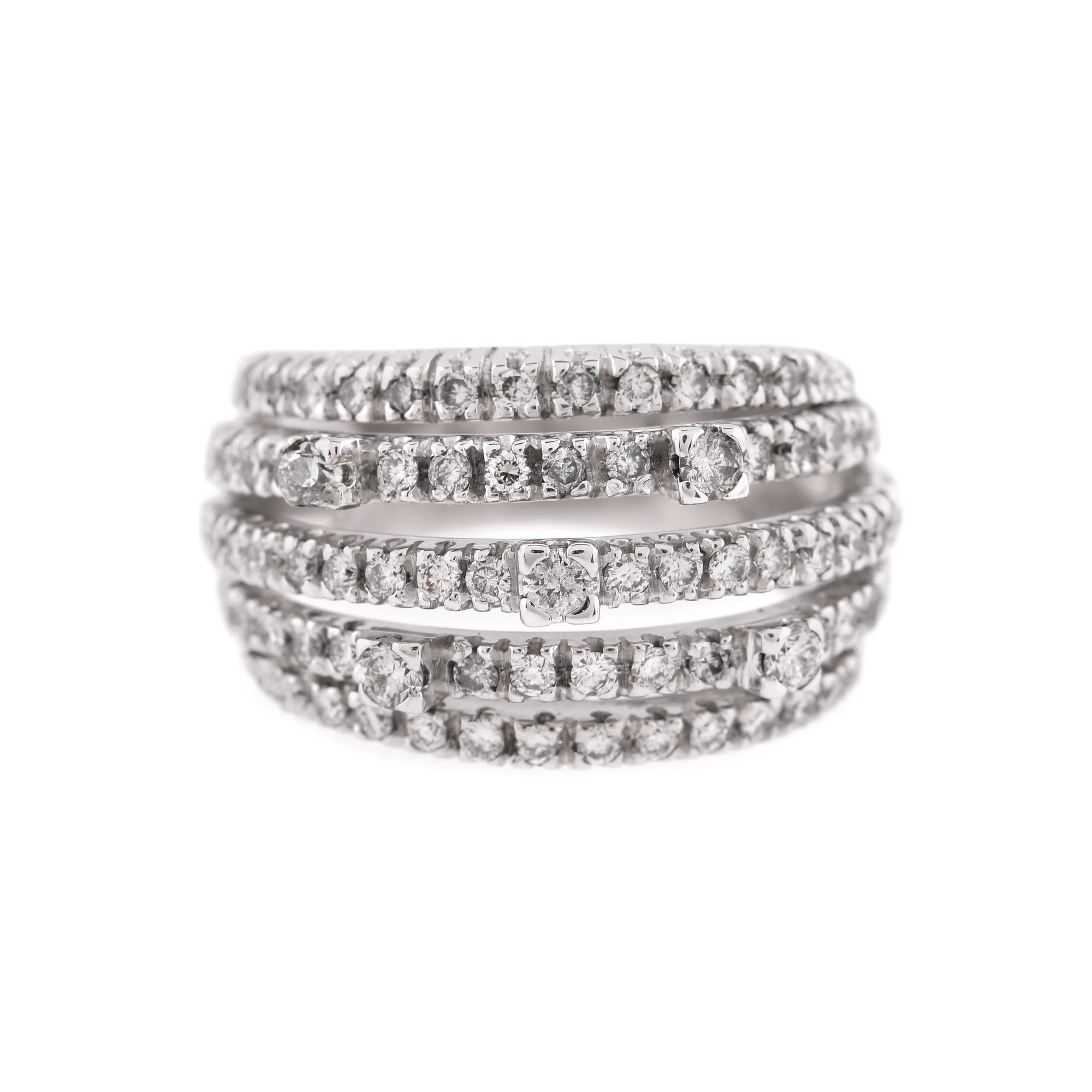 White gold ring, decorated with rows of diamonds