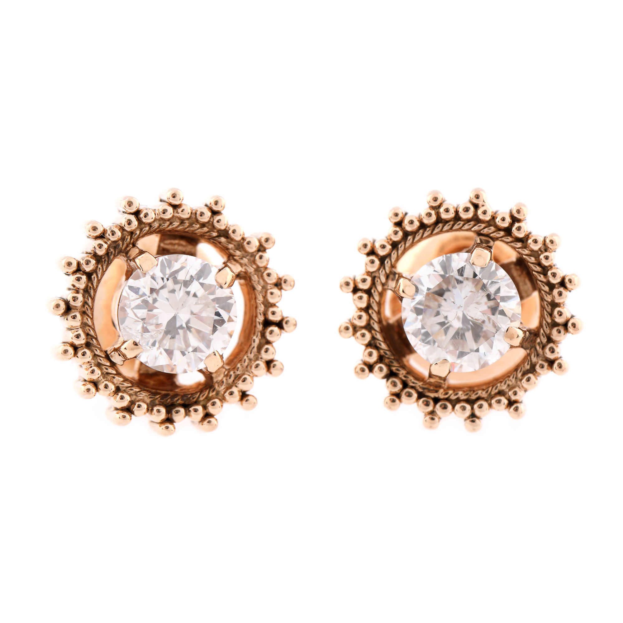 Pair of rose gold earrings, decorated with diamonds