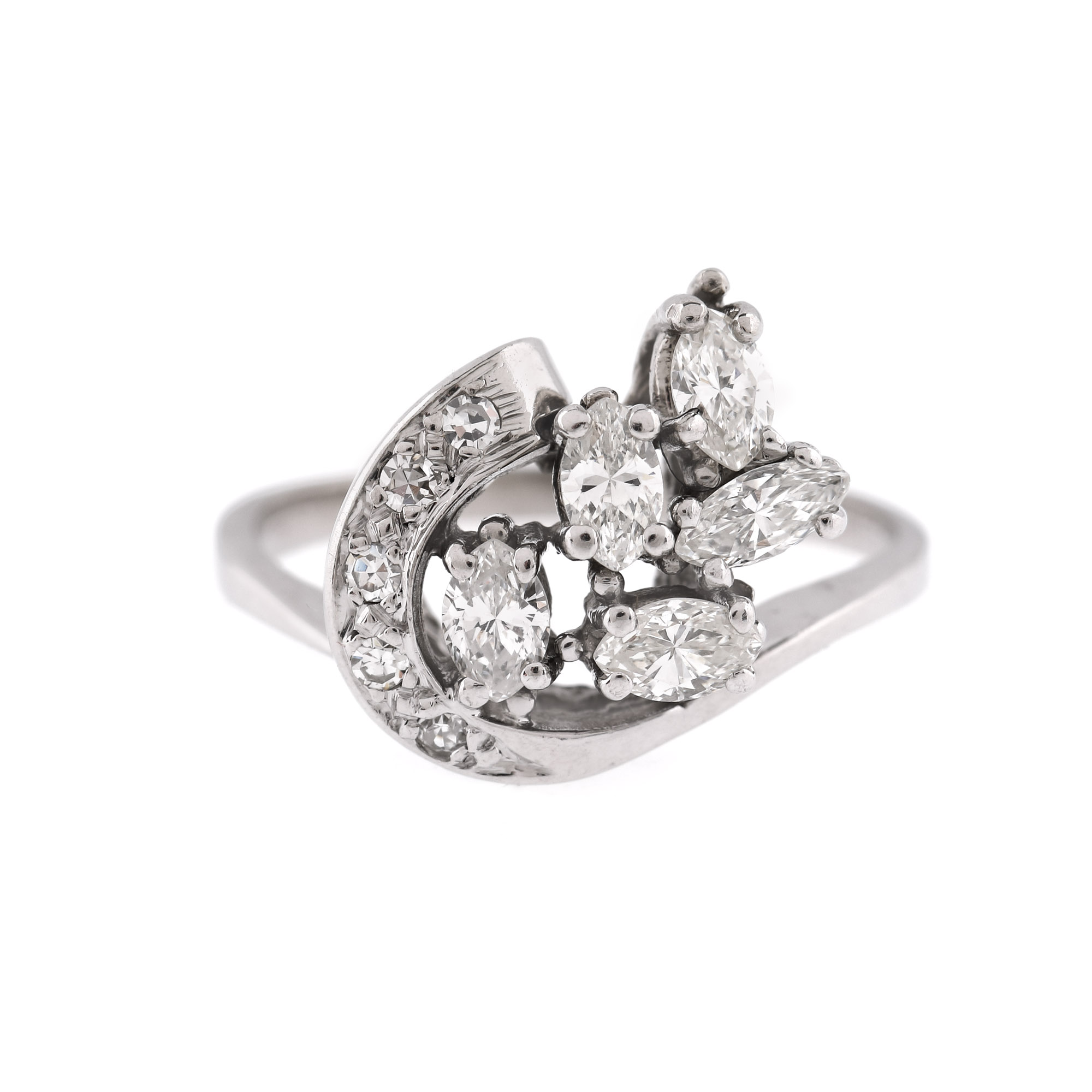 Crescent white gold ring, adorned with diamonds