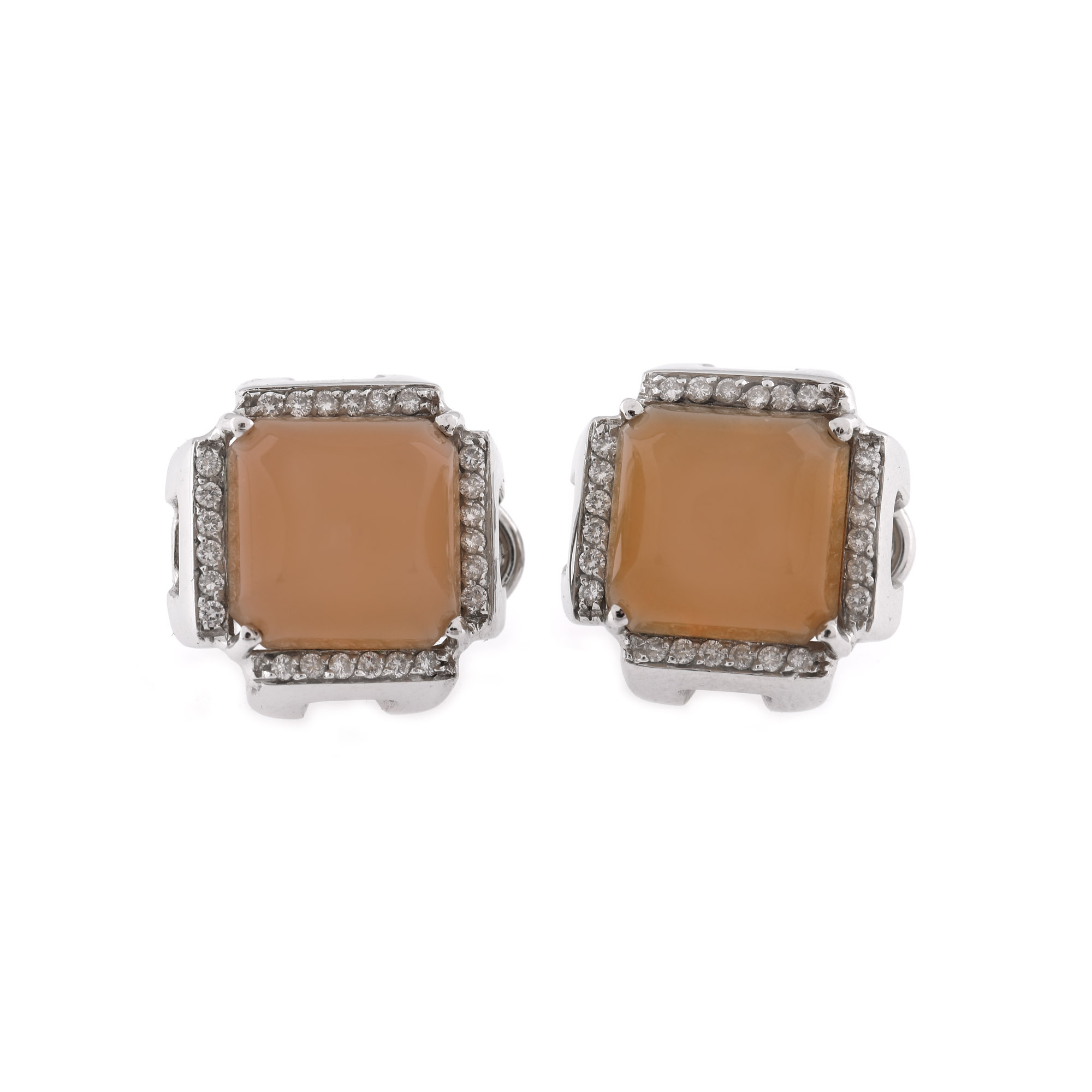 Mangiarotti white gold pair of earrings, decorated with diamonds and moonstone