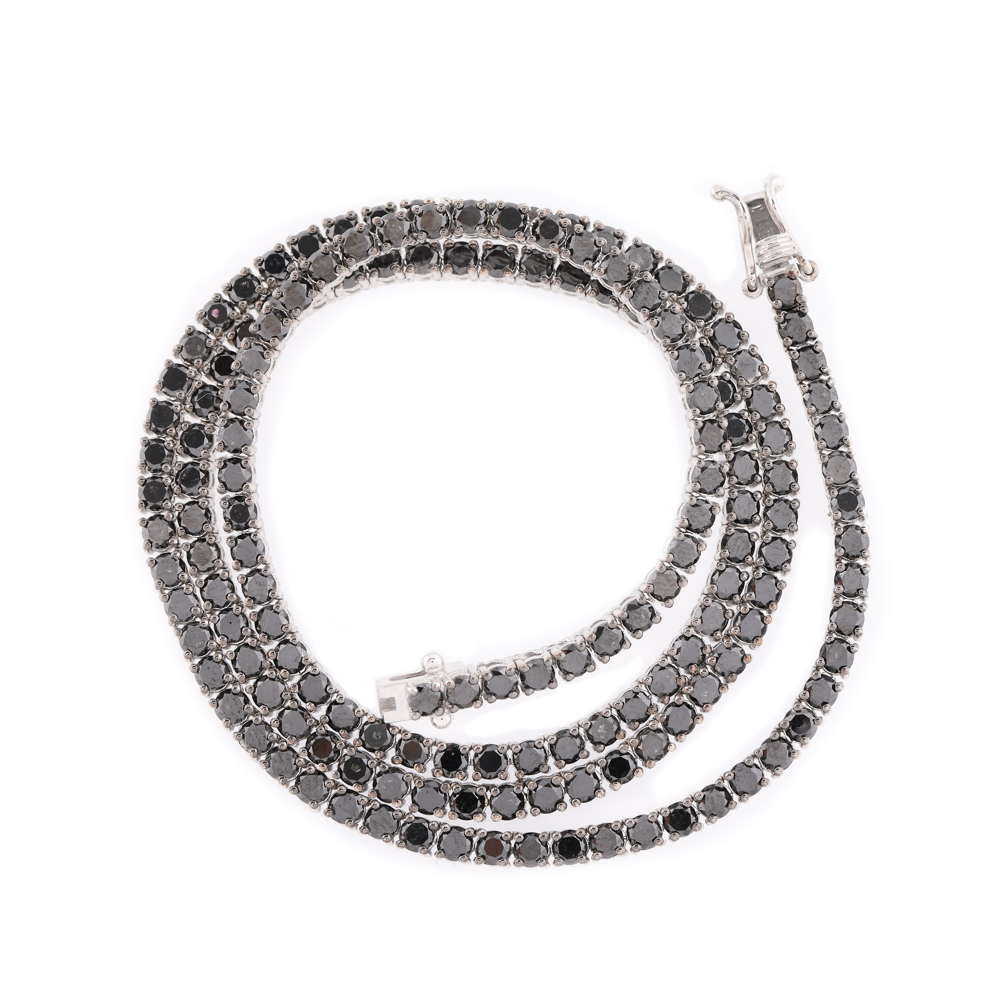 Colier tennis din aur alb, pavat cu diamante negre
