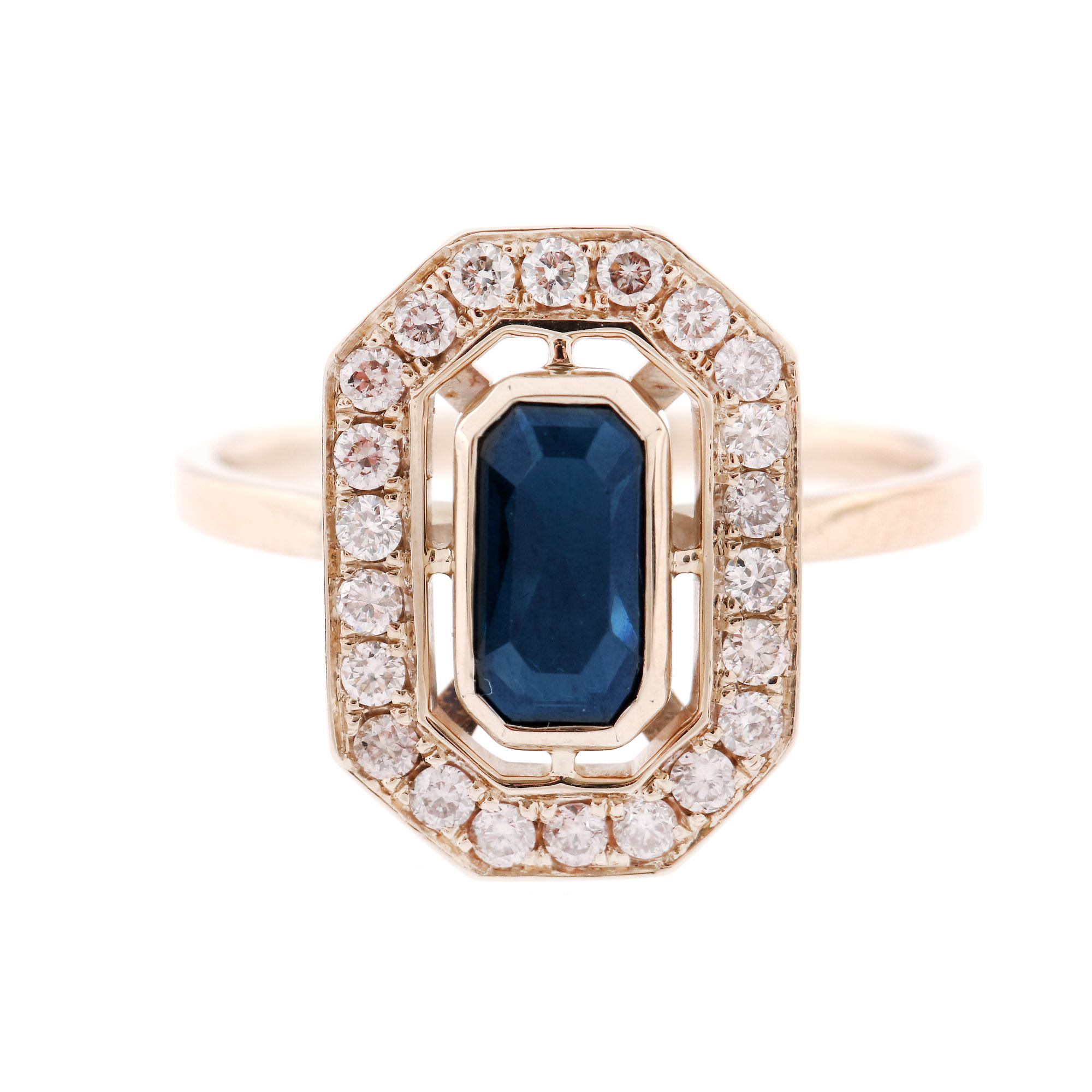 Gold ring, decorated with sapphire and diamonds, ALGT gemmological certificate