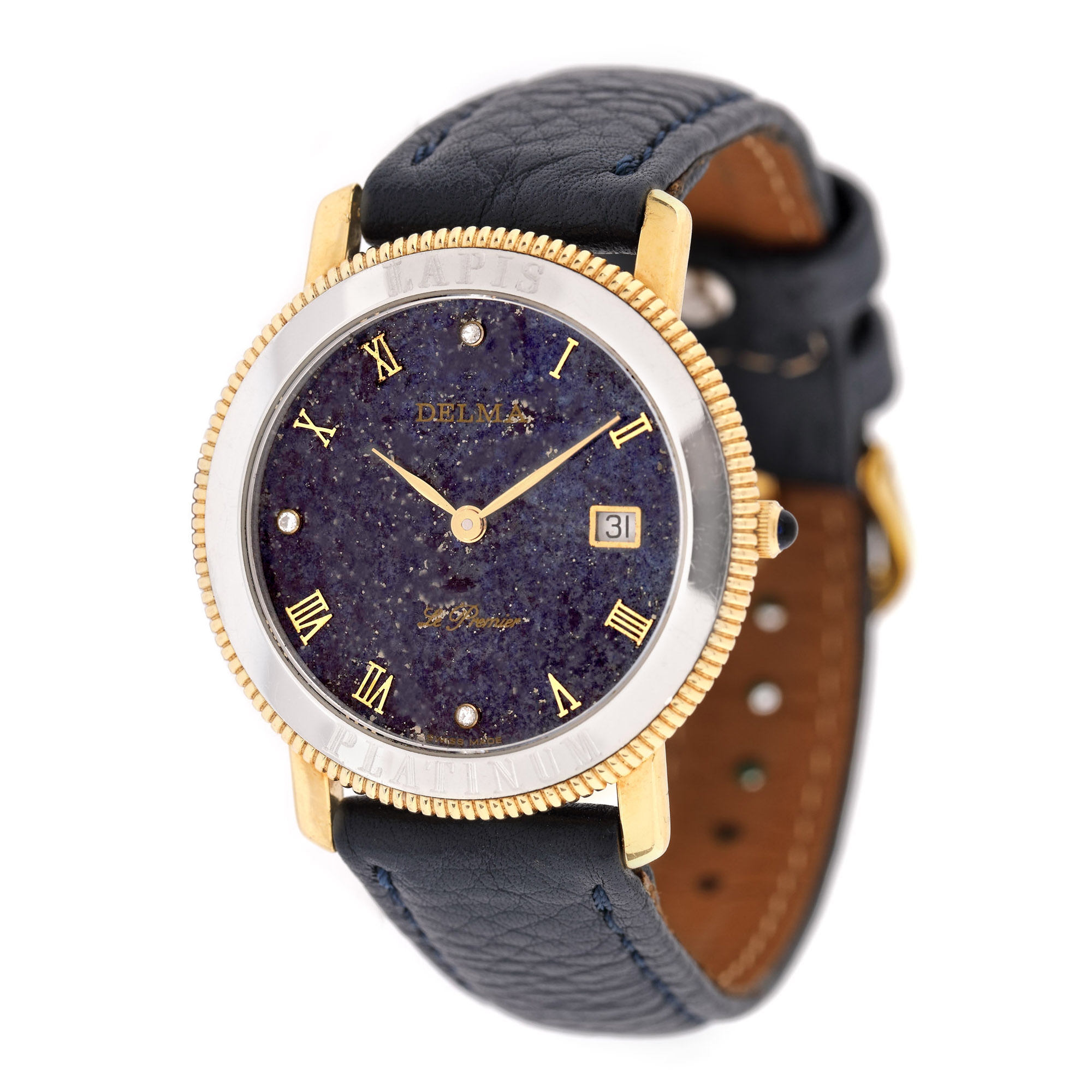 Delma Le Premier wristwatch, gold and platinum, unisex, decorated with lapis lazuli