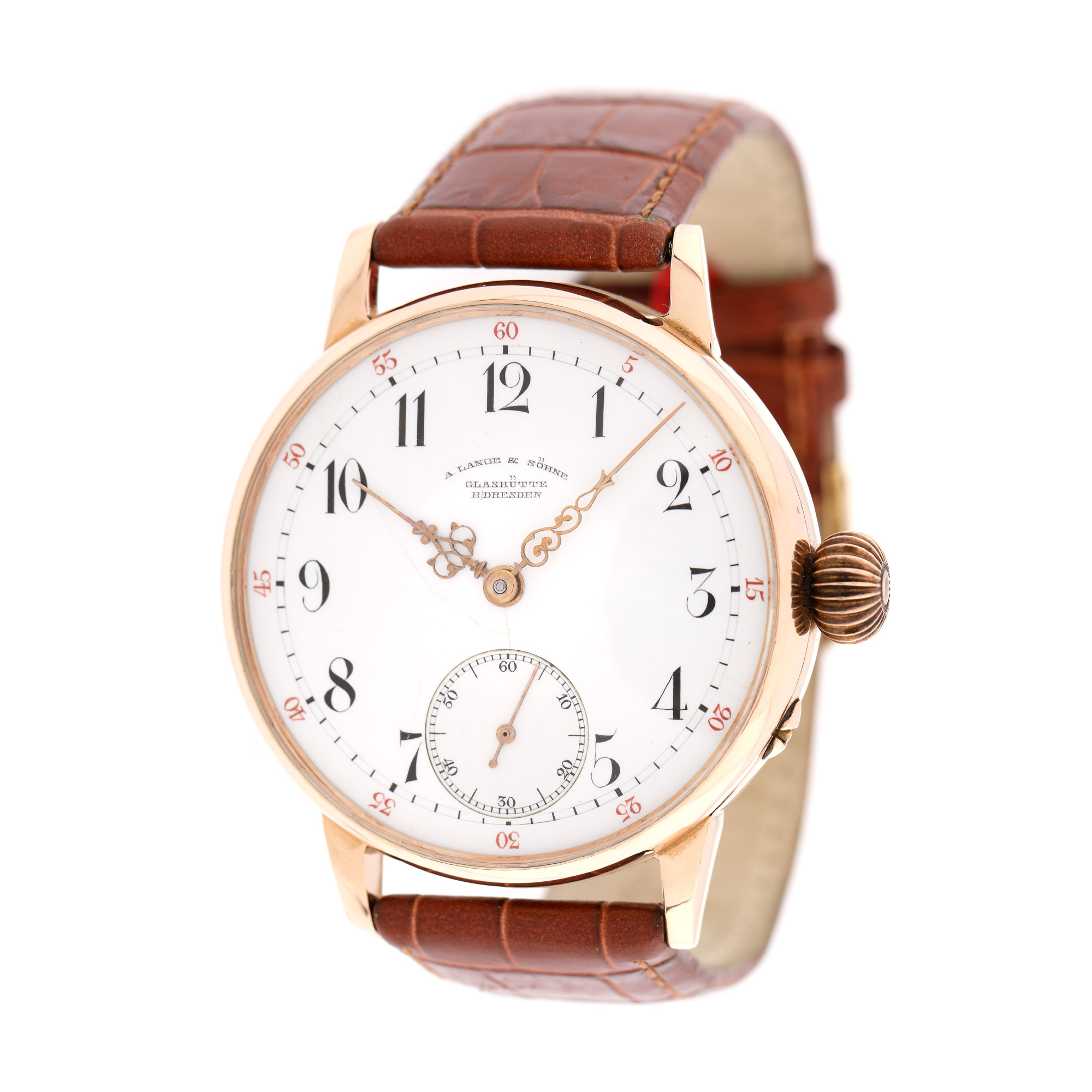 Adolf Lange & Sohne "Mariage" wristwatch, rose gold, men, approx. 1900