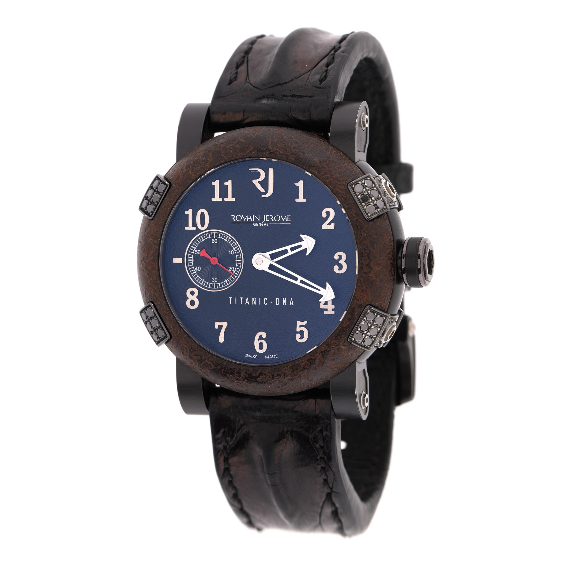 Ceas Romain Jerome Titanic-DNA, decorat cu diamante negre, de mână, bărbătesc, ediție limitată 8/2012, însoțit de cutie originală și certificate de proveniență