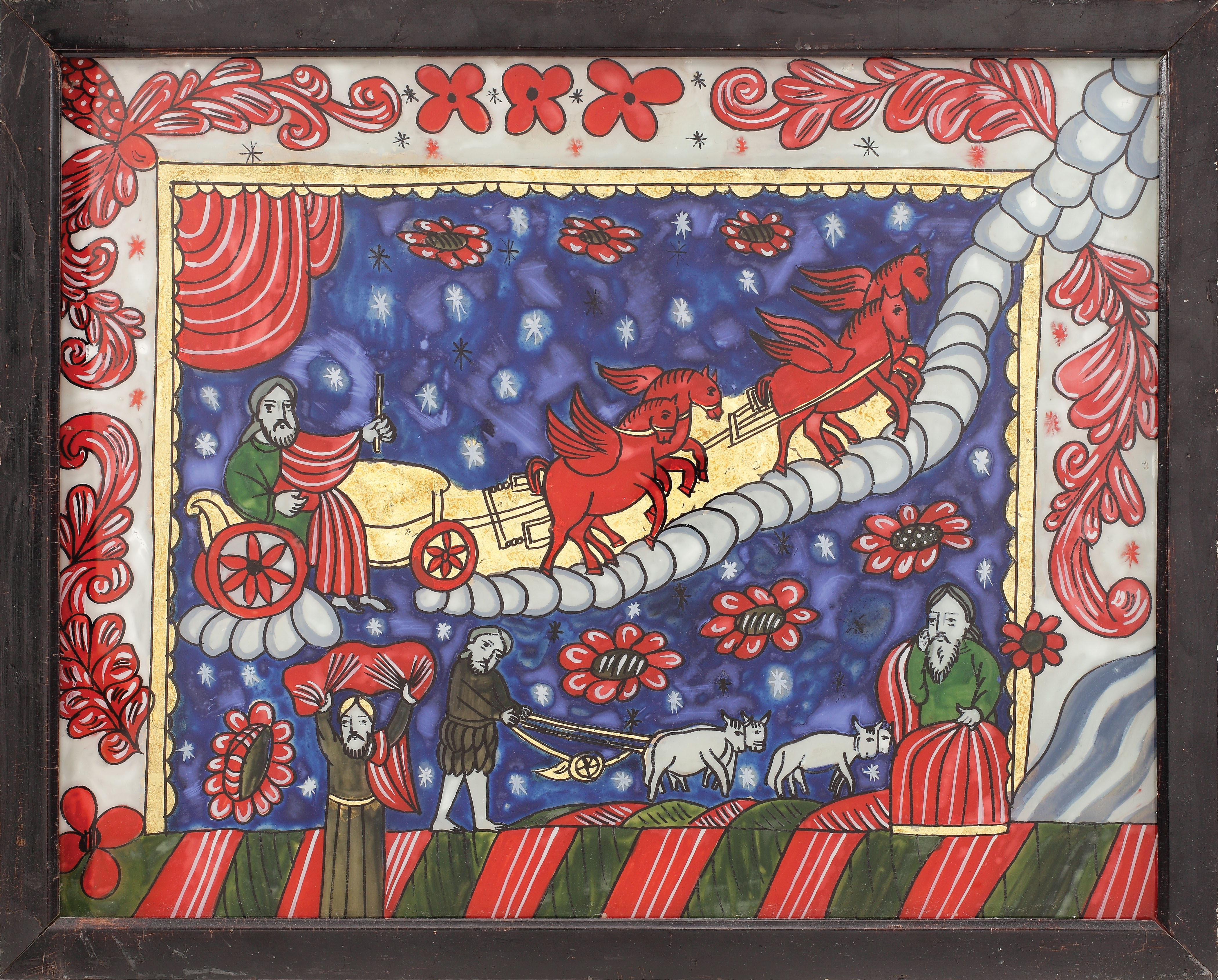 Icon on glass, "The Fiery Ascent of the Prophet Elijah"