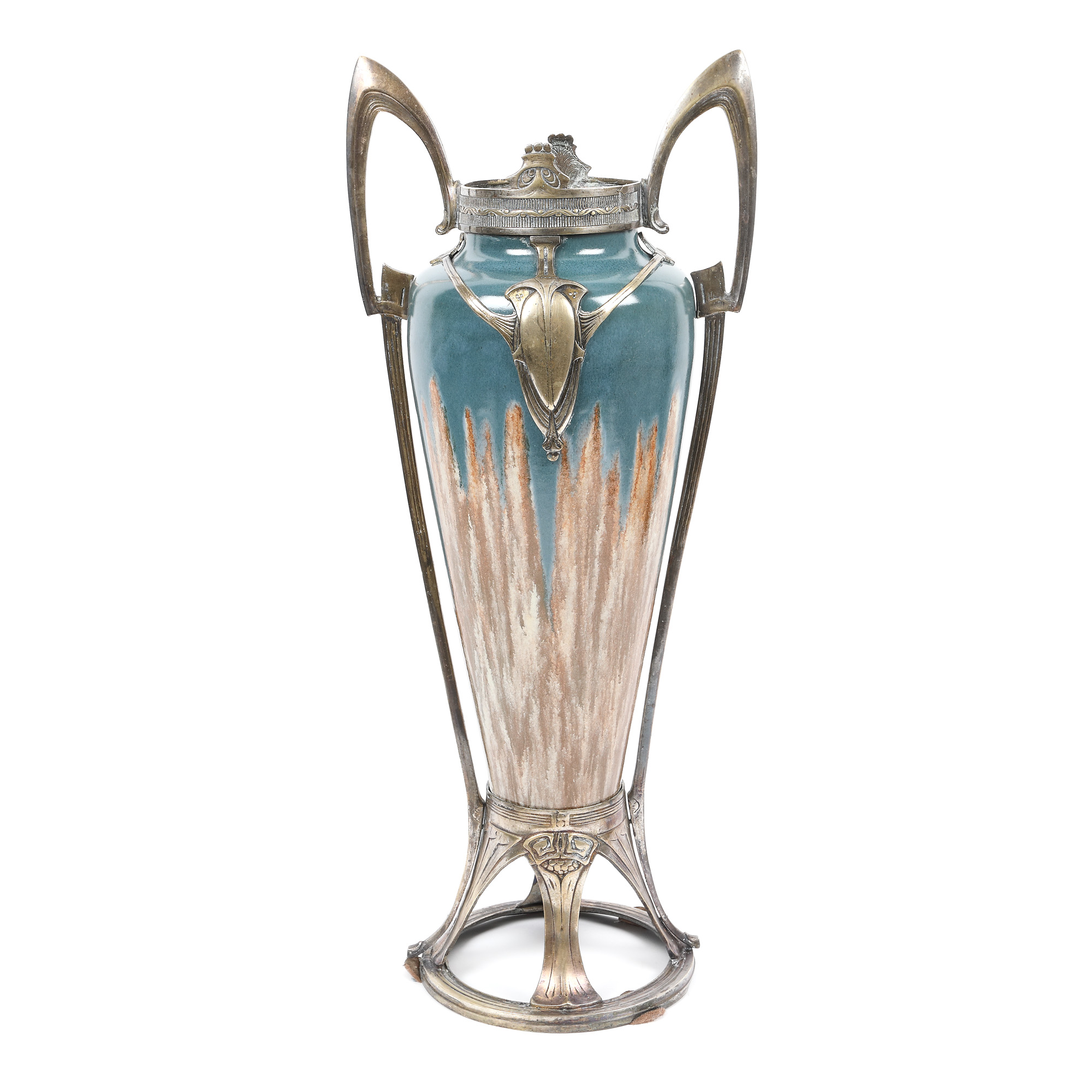 Vas Honegger Lyon în stil Art Nouveau, din ceramică, cu montură din bronz, cca. 1900