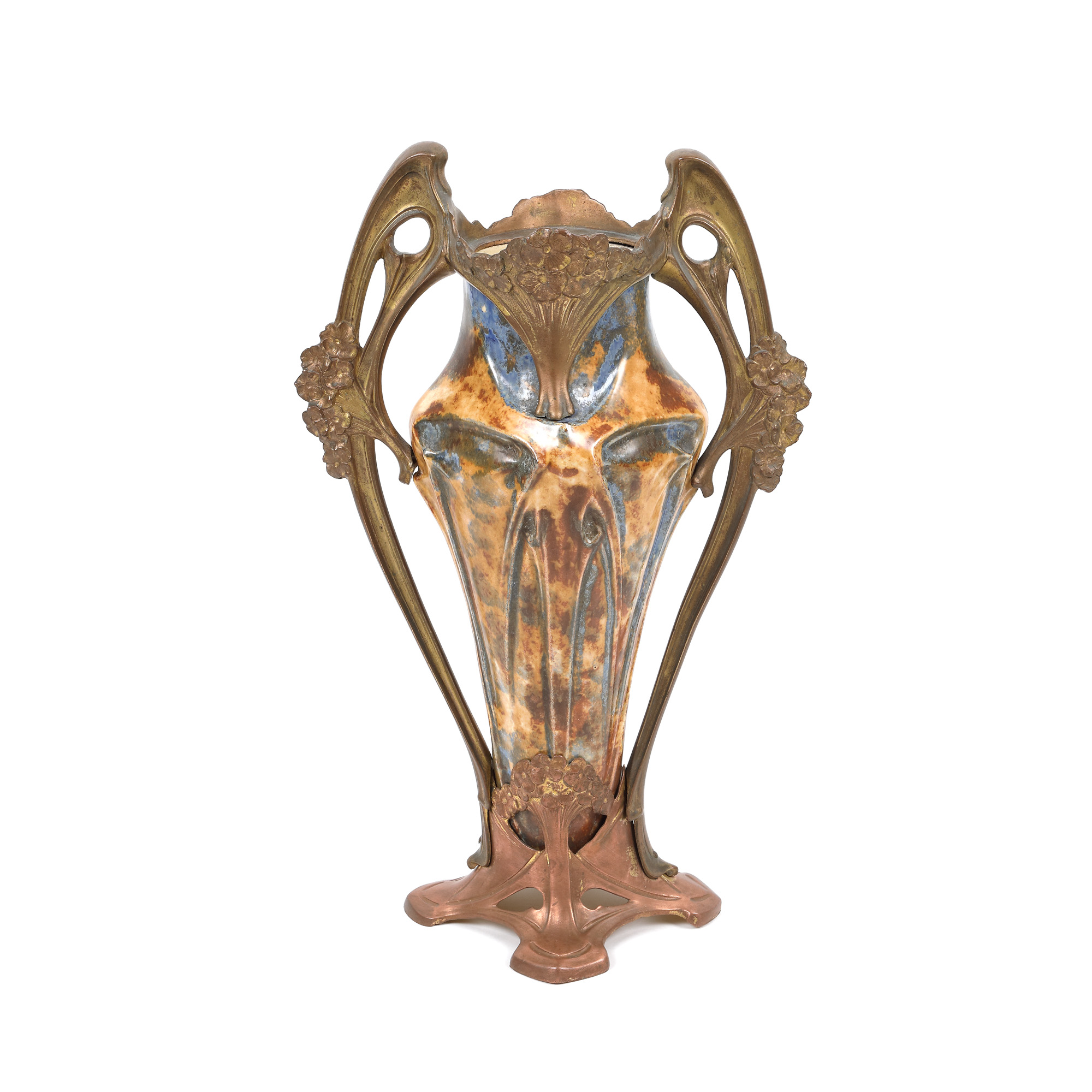 Vas Art Nouveau din ceramică, cu montură din bronz, cca. 1900