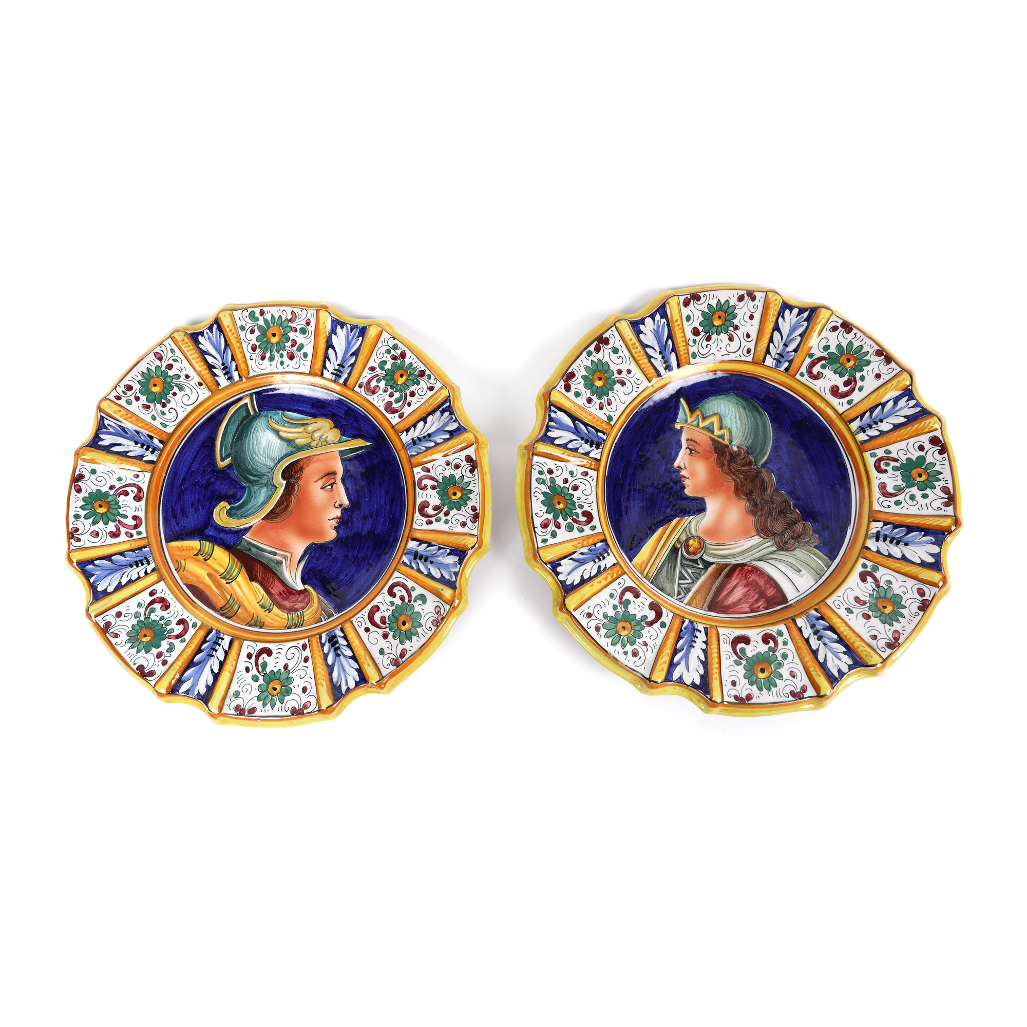 "Tristan și Isolda", pereche de platouri cu decor Neo-Renascentist din majolica, sec. XIX
