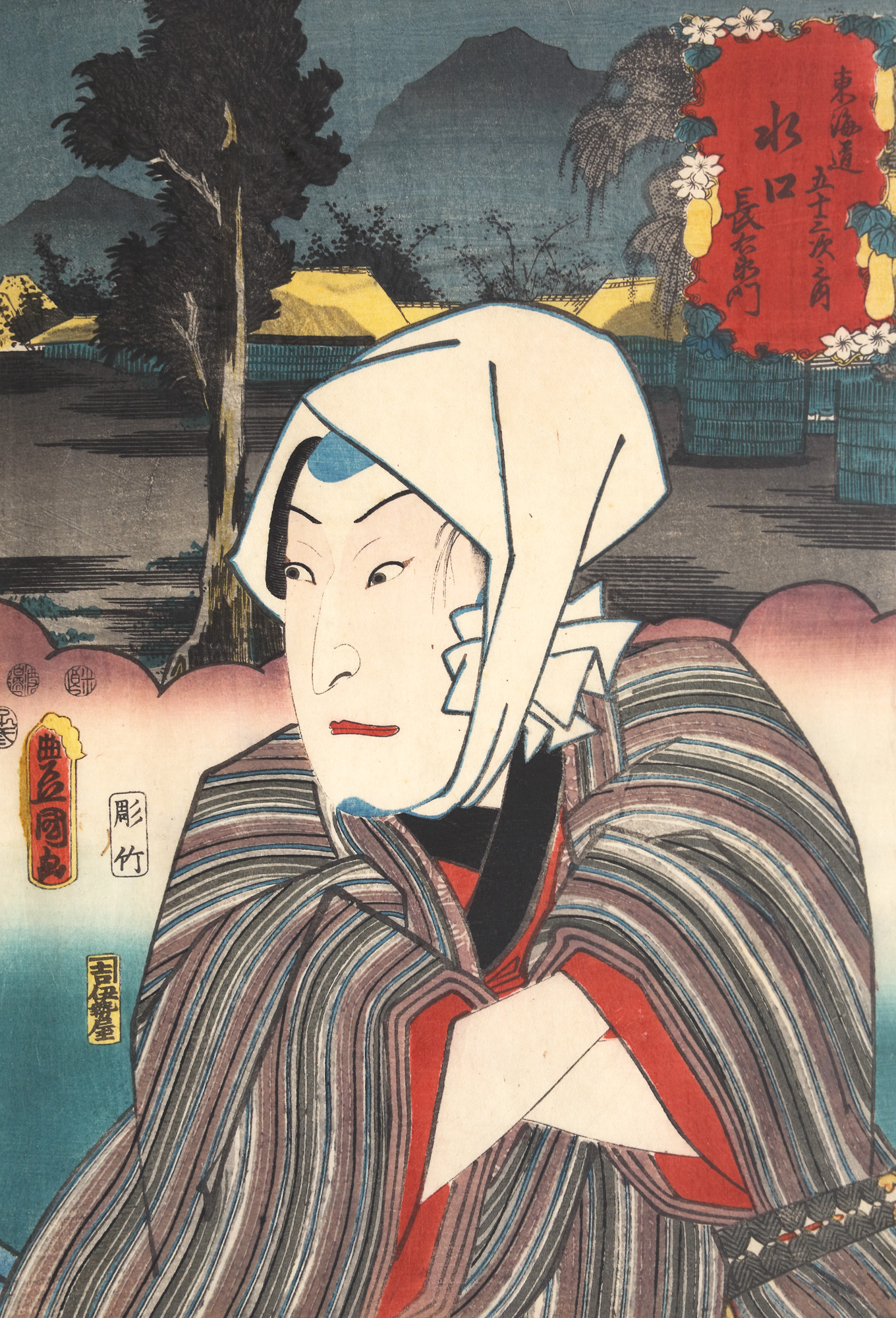 Minakuchi - Actorul Sawamura Chōjūrō V în rolul lui  Choemon, din seria ”Cele 53 de stații pe Tōkaidō”