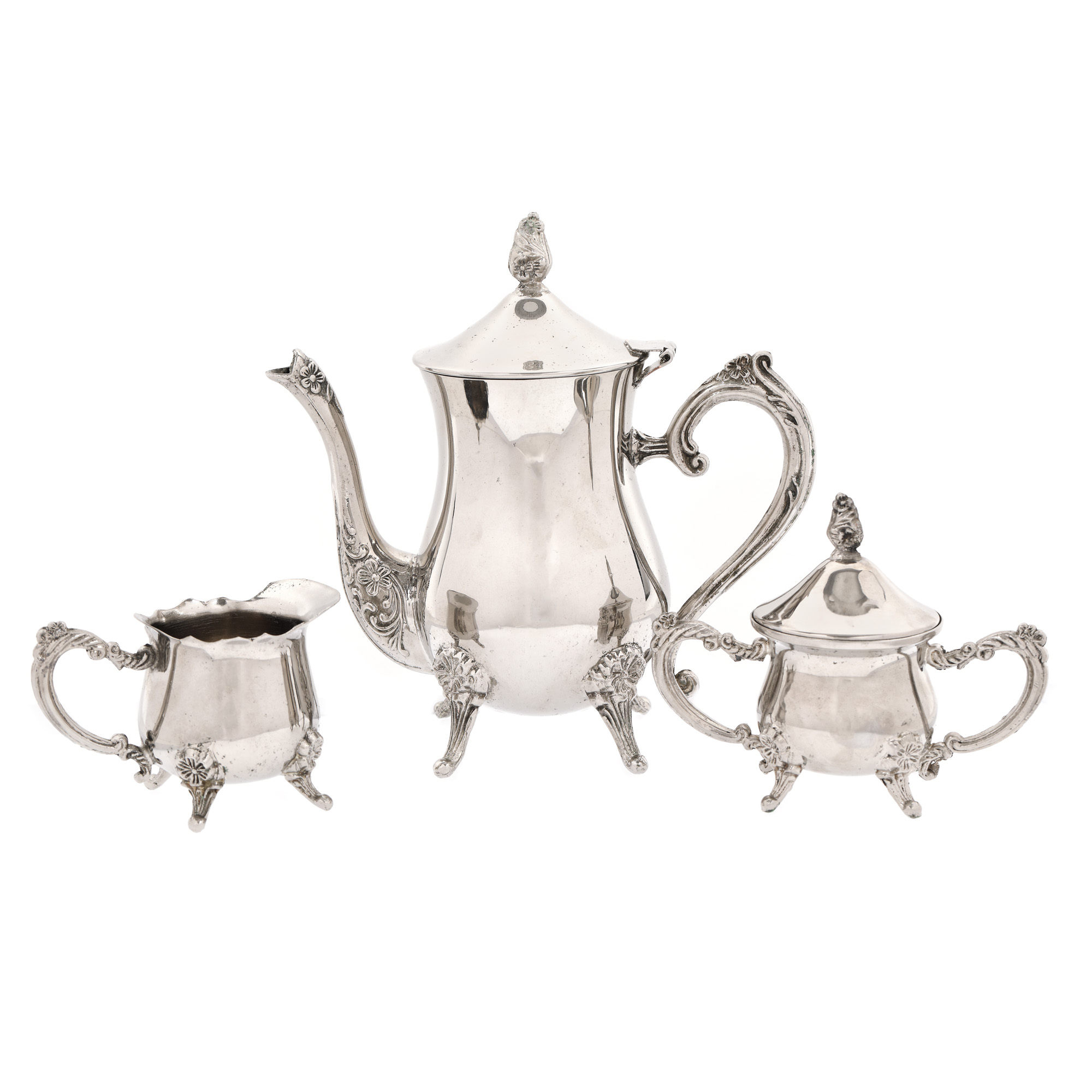 Set format din ceainic, letieră și zaharniță, pentru mocaccino, cu decor în manieră Louis XV, cca. 1900