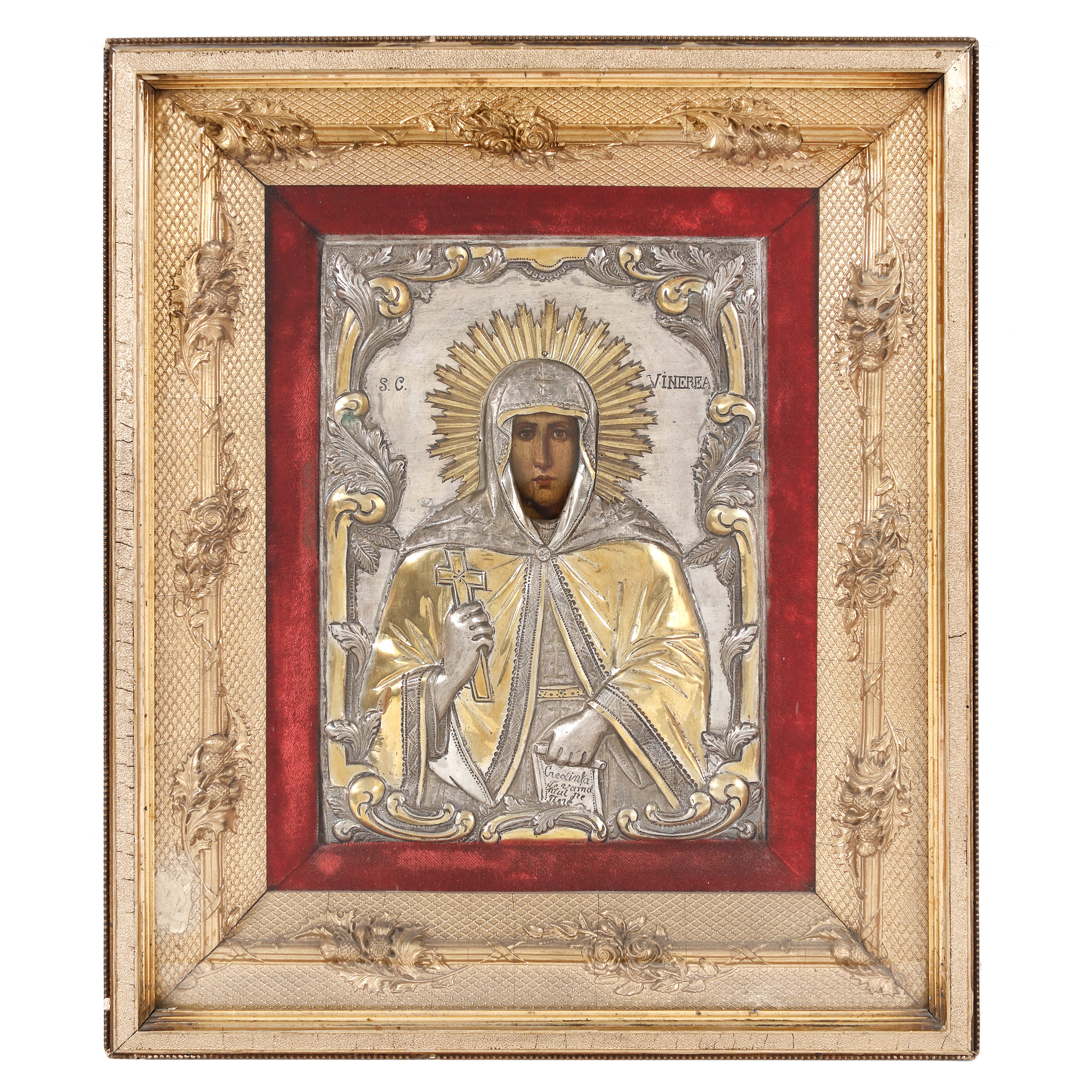 "Saint Paraskeva", icon on wood, with silver ferrule, Romanian school, second half of the 19th century, collector's item