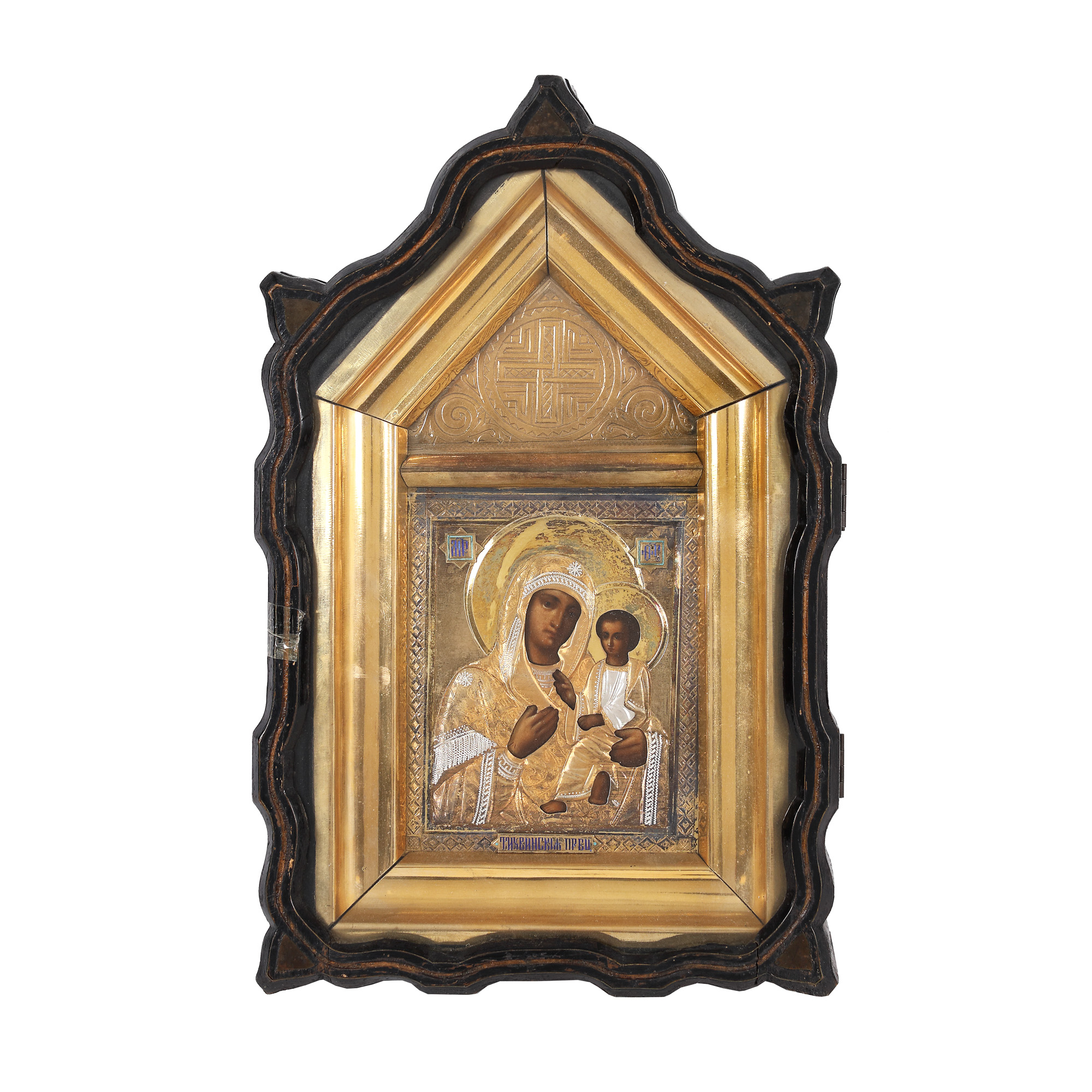"Mother of God with Christ Child (Hodegetria)", icon on wood, with silver and enamel ferrule, Russian school, second half of the 19th century