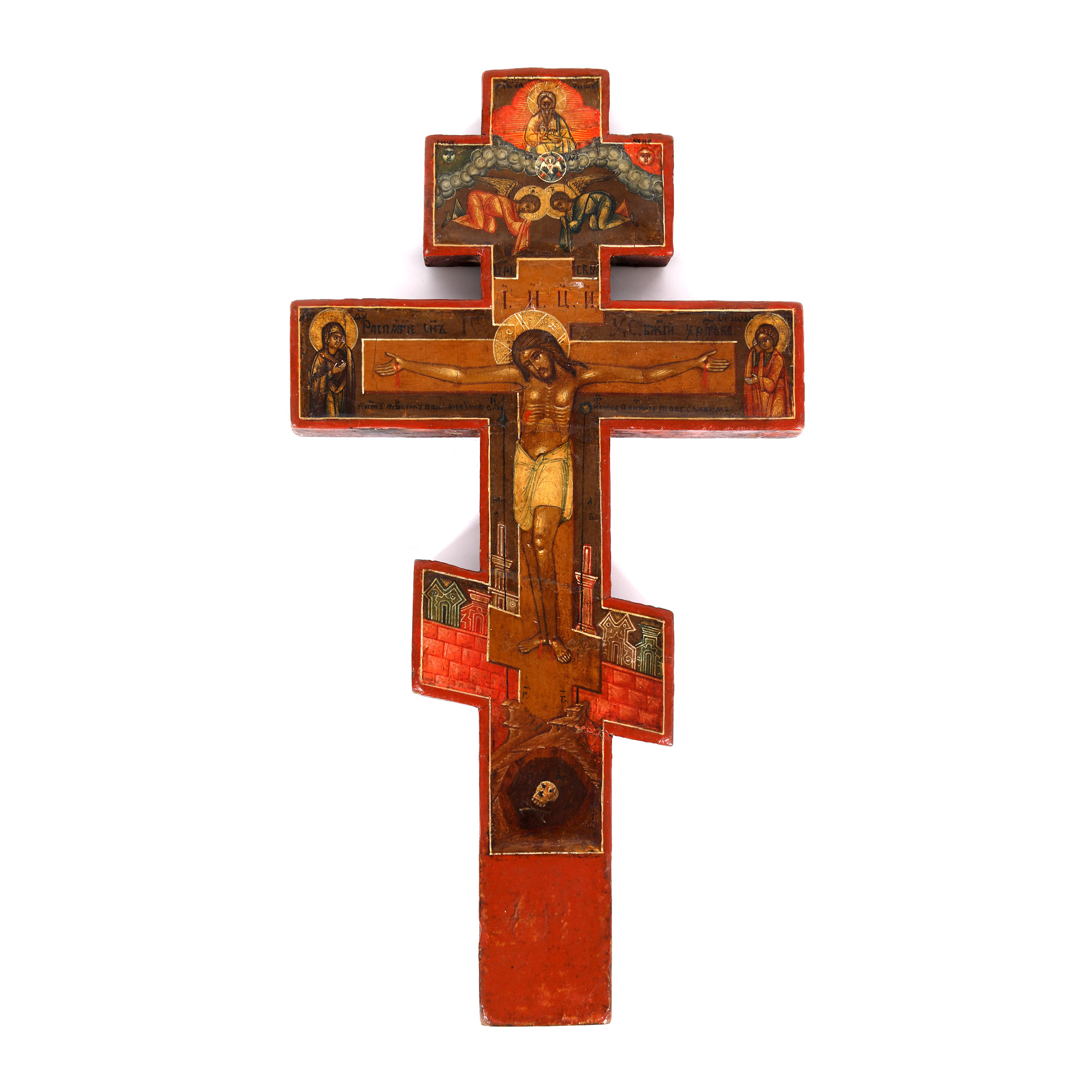 Cross painted with "Crucifixion" scene, Russian workshop, first half of the 19th century