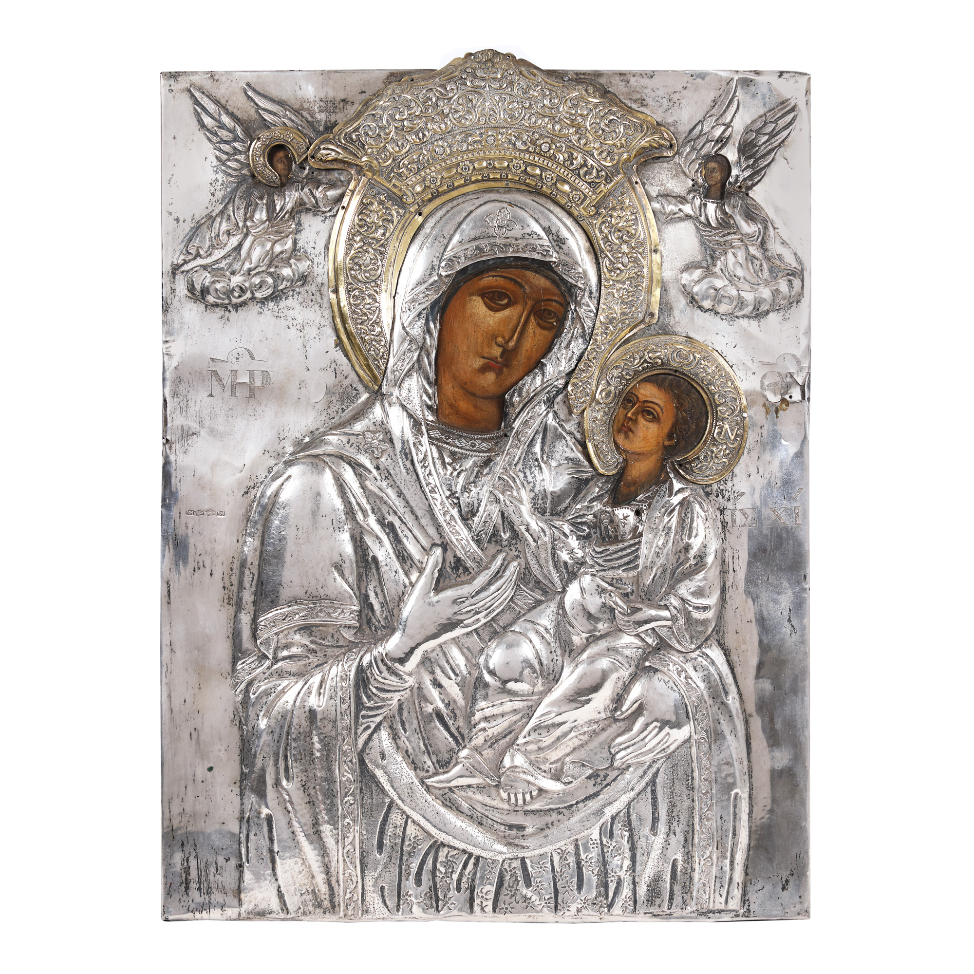 "Mother of God with Christ Child (Hodegetria)", icon on wood, with silver ferrule, Romanian school, first half of the 19th century, collector's item