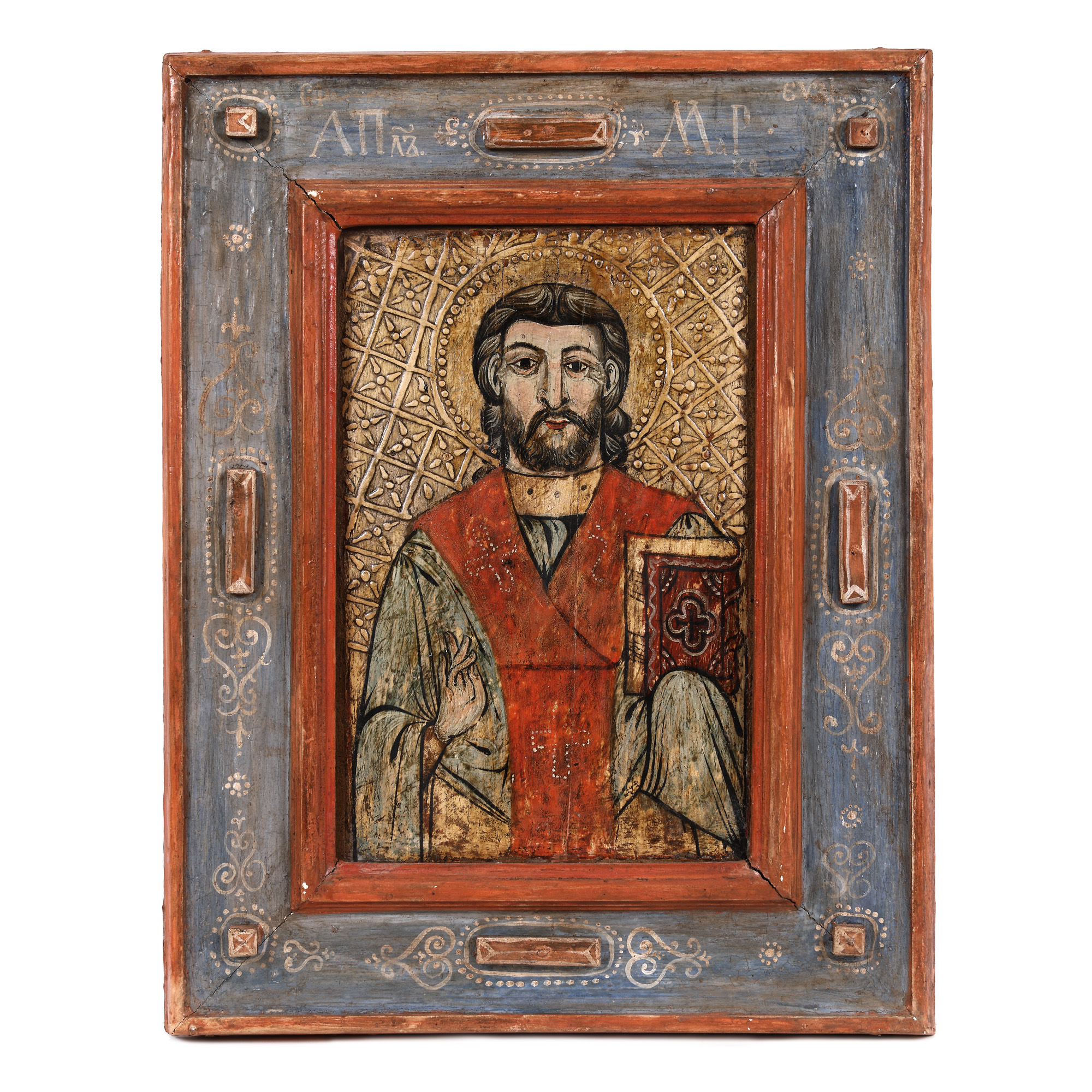 Icoană pe lemn, ”Sfântul Apostol Marcu”, ramă pictată și sculptată, școală transilvăneană, a doua jumătate a sec. XVIII