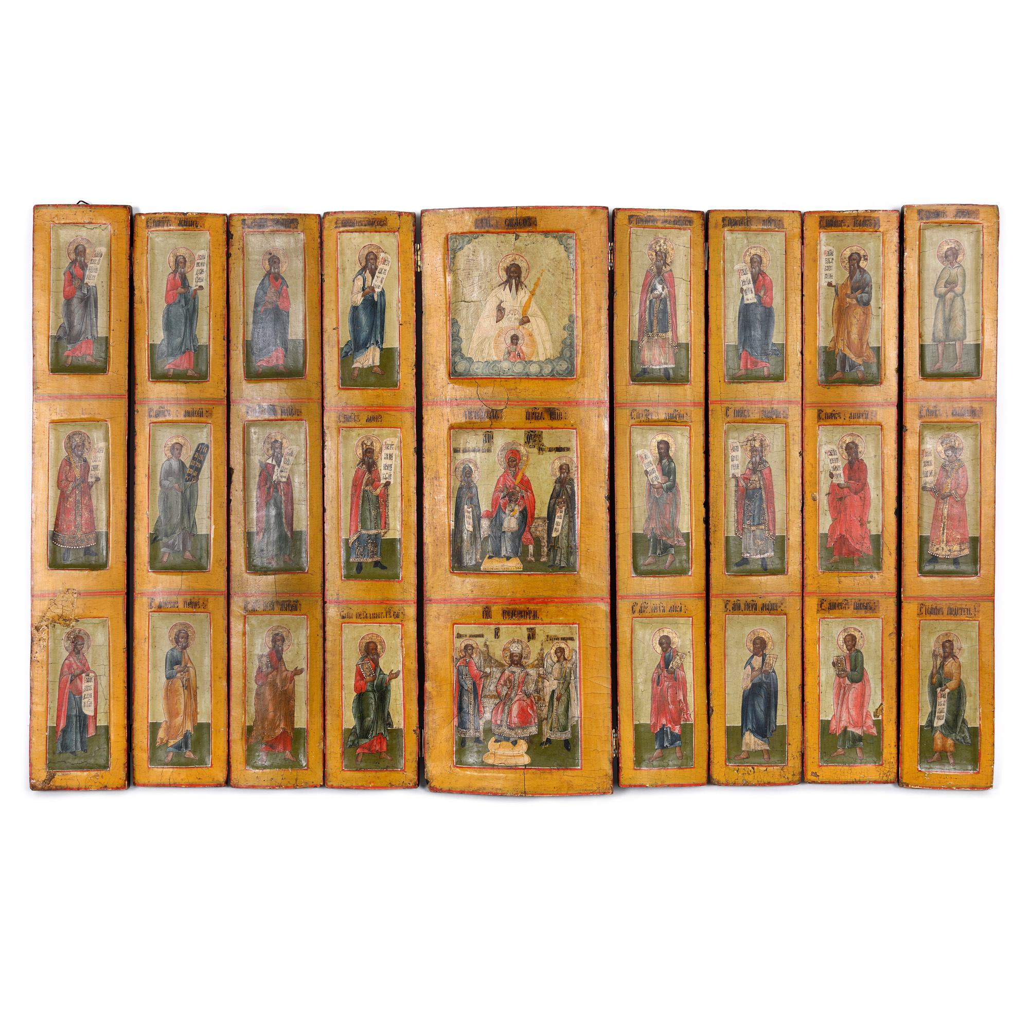 Poliptic, ”Marea Deisis (Rugăciunea diferitelor cete de sfinți - Arhangheli, Prooroci, Apostoli, Ierarhi și Cuvioși - către Sfânta Treime, Maica Domnului cu Pruncul și Hristos Marele Împărat și Arhiereu)”, școală rusească, sfârșitul sec. XVIII - începutul sec. XIX, piesă foarte rară, de colecție
